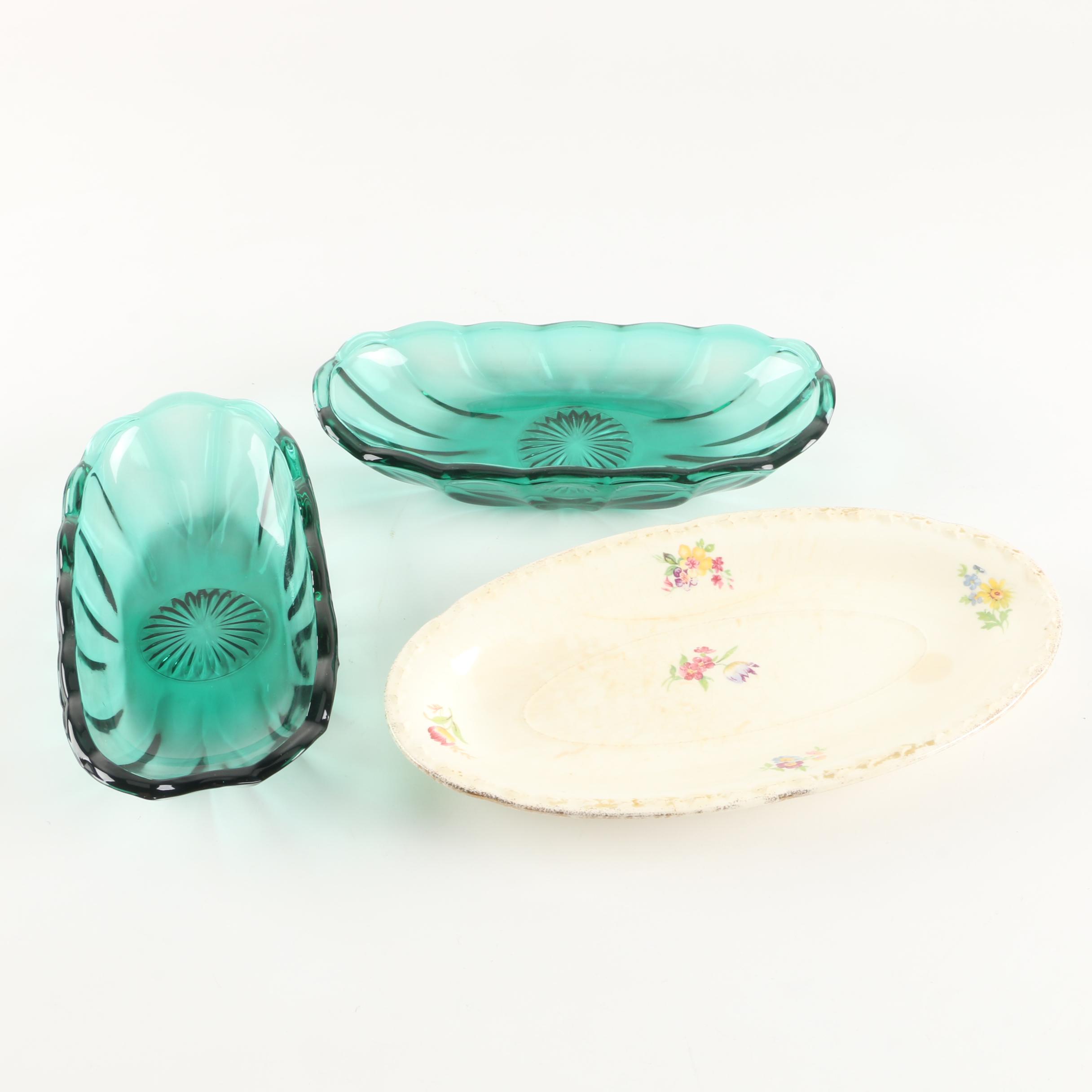 Glass and Ceramic Serveware Including Crooksville "Spring Blossom"