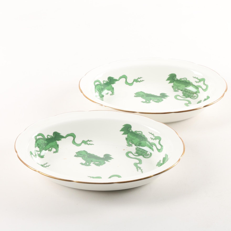 Wedgwood "Chinese Tigers Green" Bone China Oval Vegetable Bowls