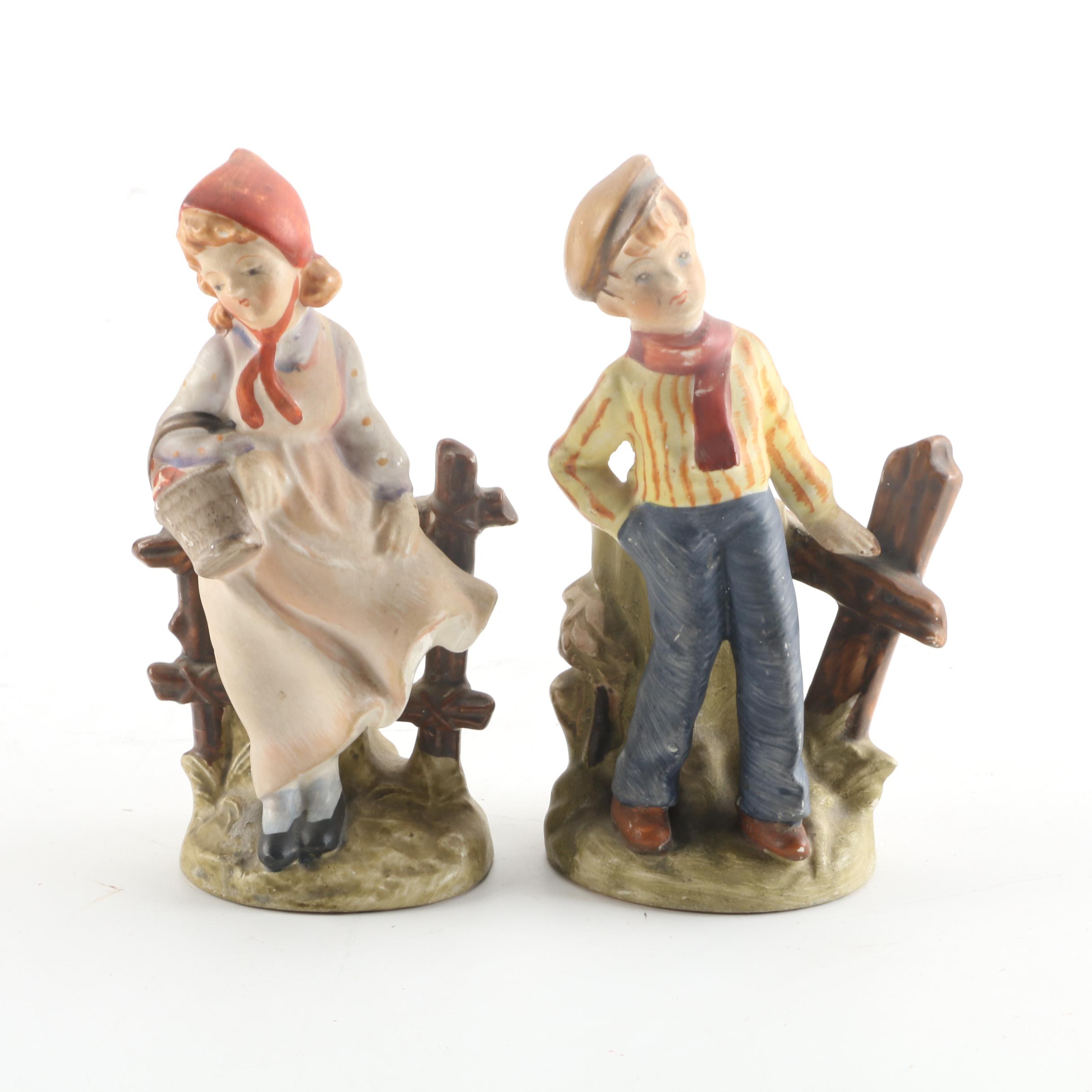 Vintage Japanese Hand-Painted Figurative Porcelain Spill Vases