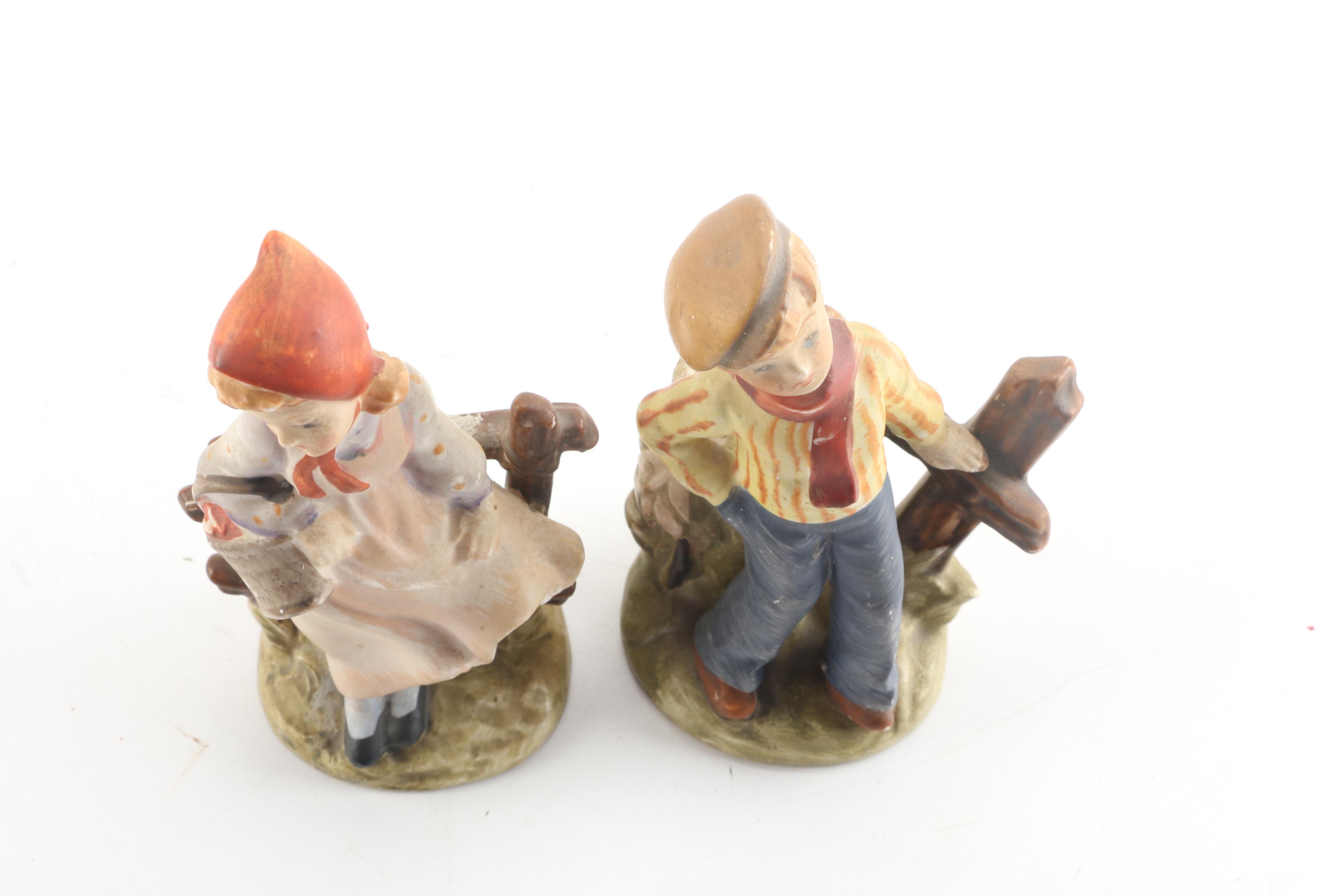 Vintage Japanese Hand-Painted Figurative Porcelain Spill Vases
