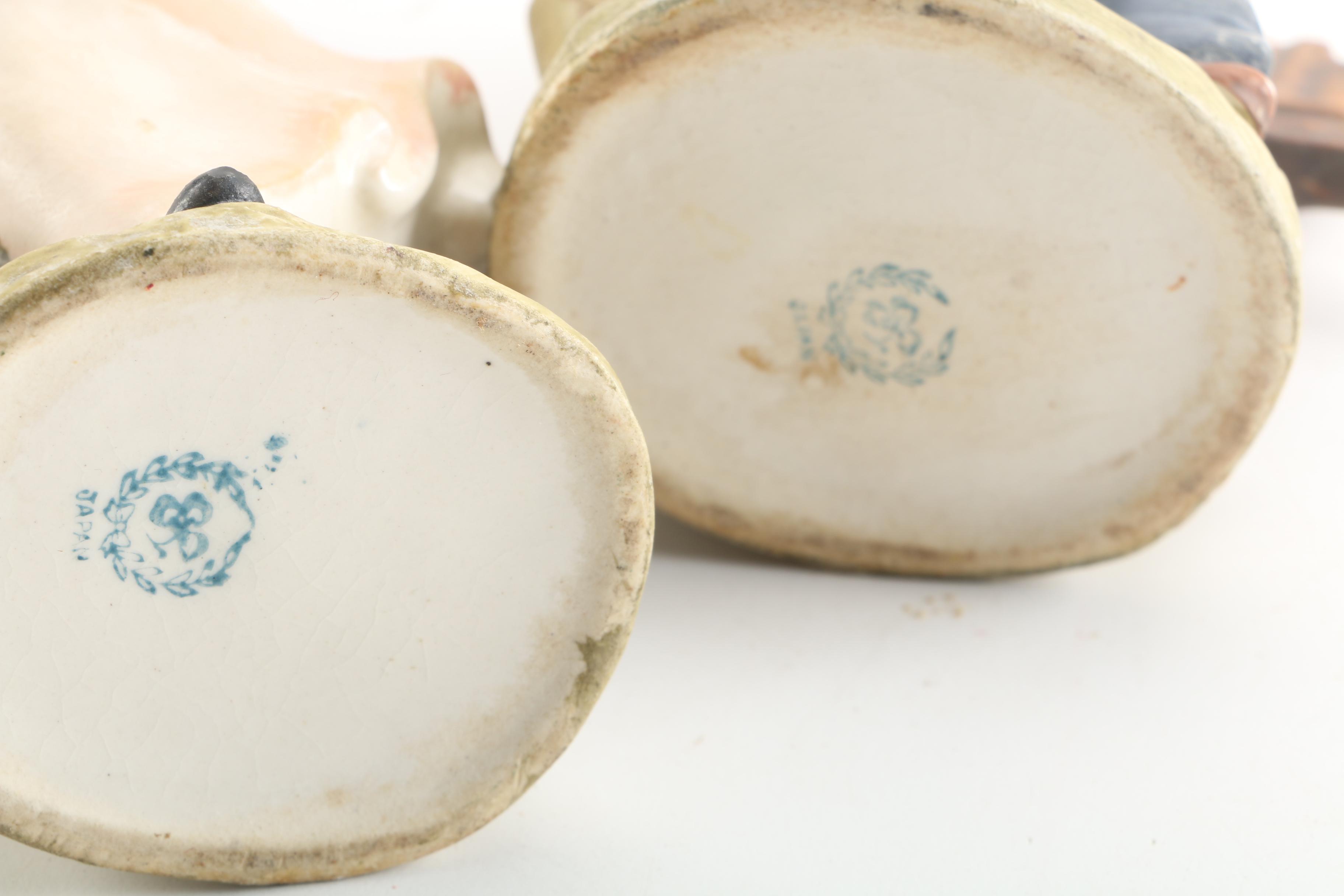 Vintage Japanese Hand-Painted Figurative Porcelain Spill Vases