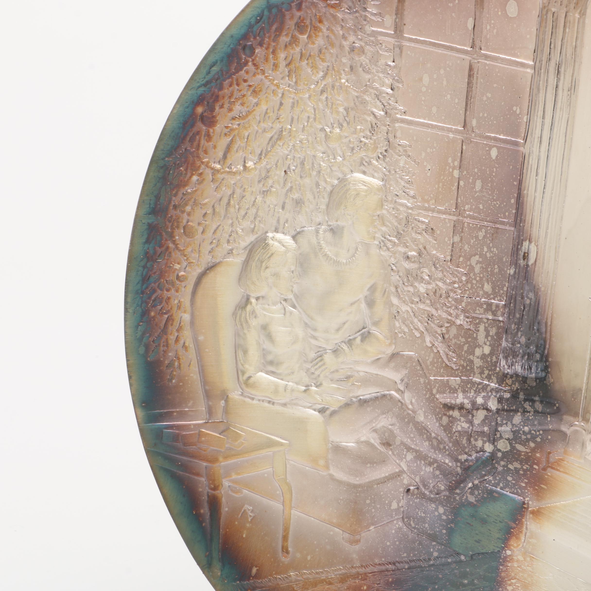 .999 Fine Silver Repoussé Christmas Plate Signed and Dated 1975