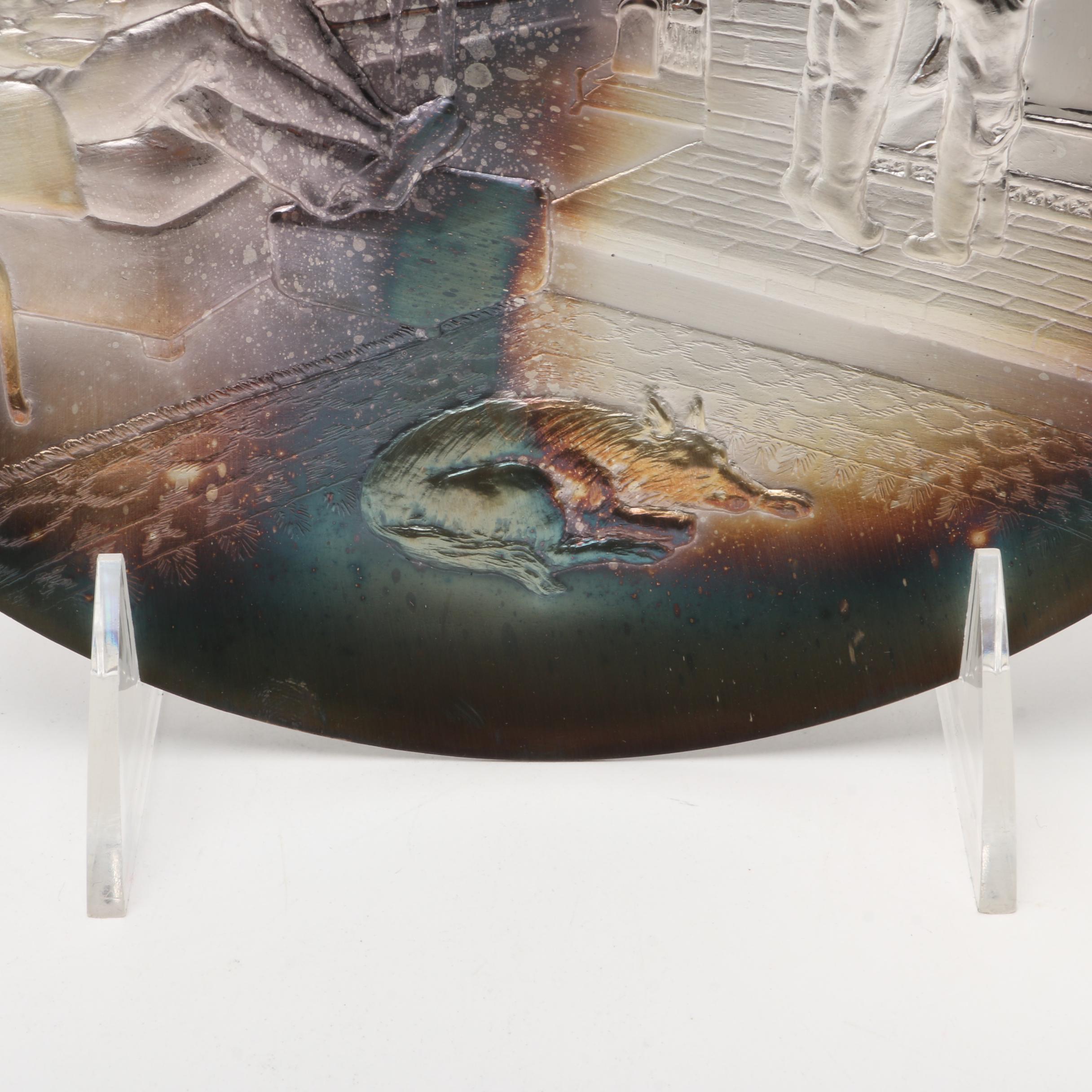 .999 Fine Silver Repoussé Christmas Plate Signed and Dated 1975