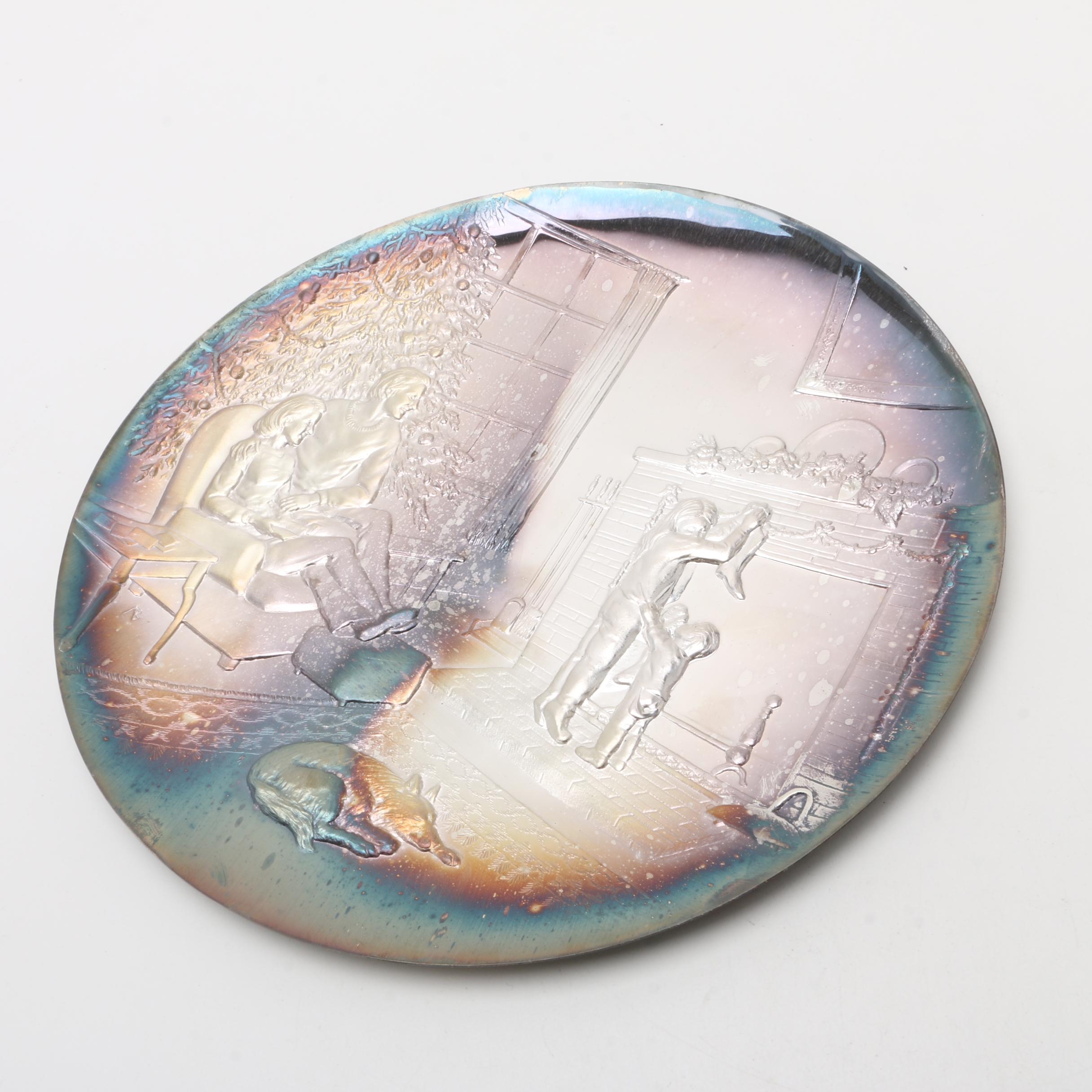 .999 Fine Silver Repoussé Christmas Plate Signed and Dated 1975