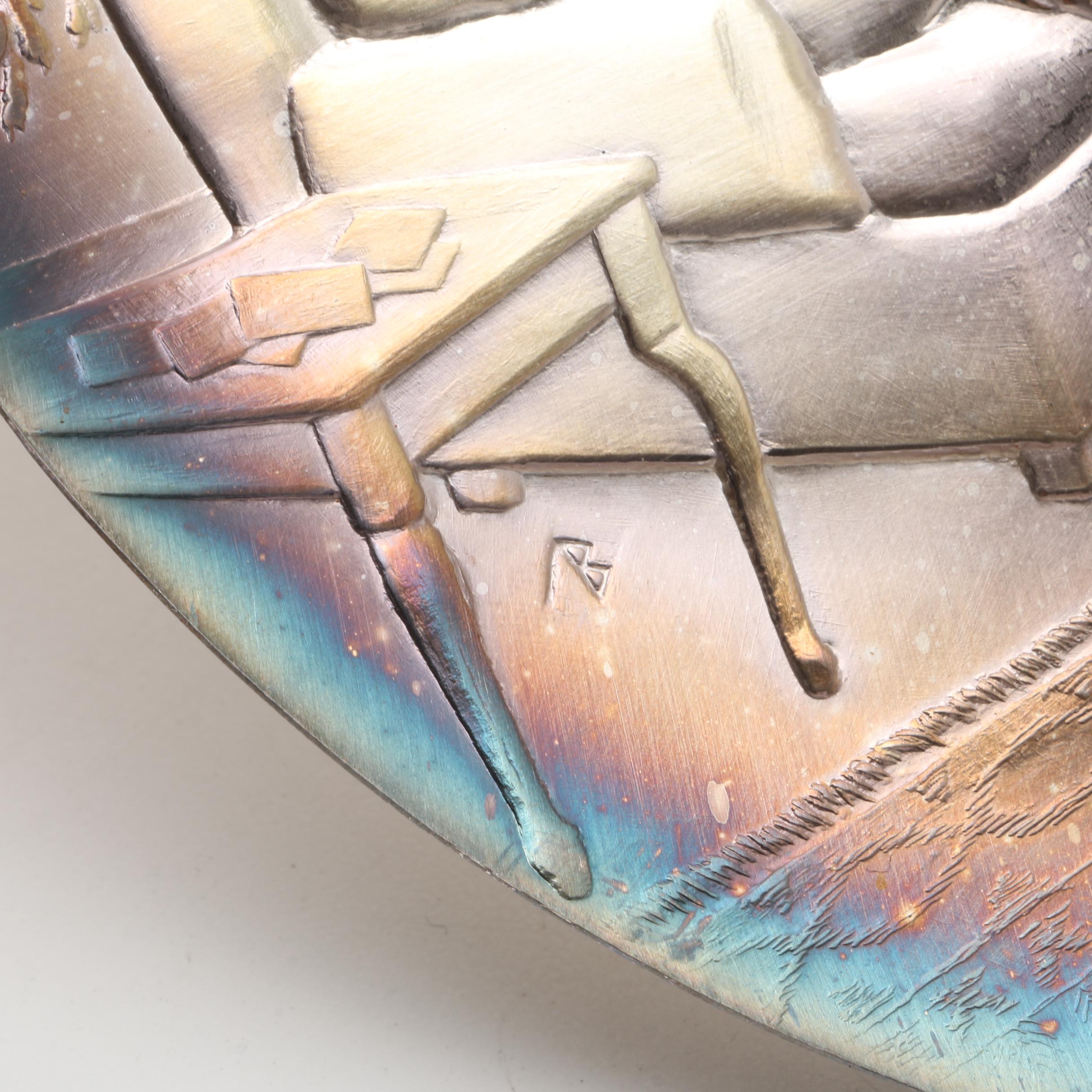 .999 Fine Silver Repoussé Christmas Plate Signed and Dated 1975