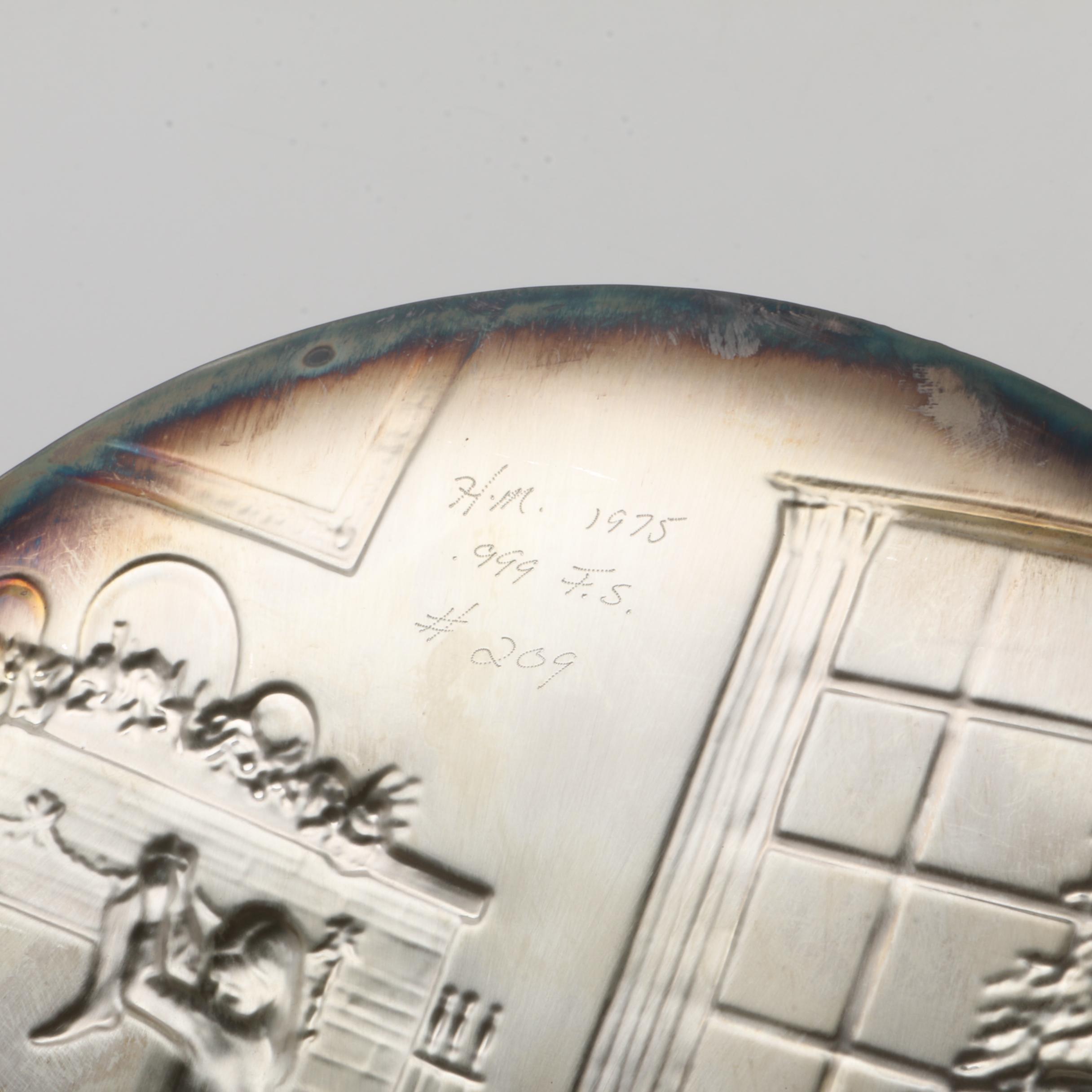 .999 Fine Silver Repoussé Christmas Plate Signed and Dated 1975