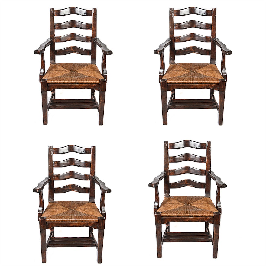 Ladder Back Armchairs with Woven Seats