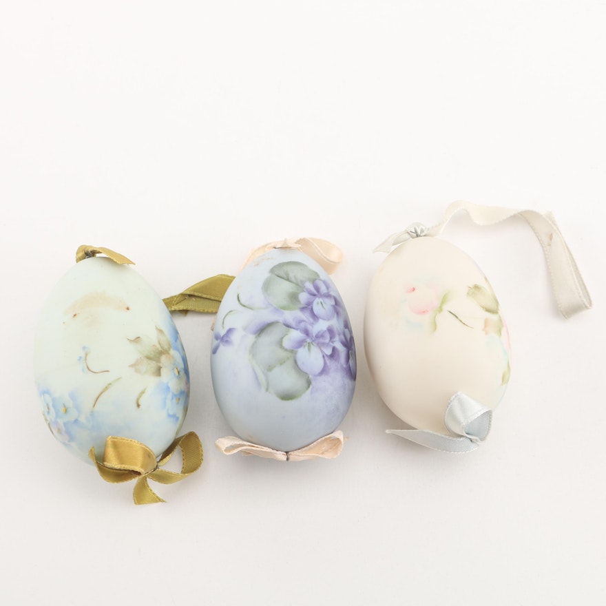 Hand-Painted Floral Themed Blown Egg Ornaments