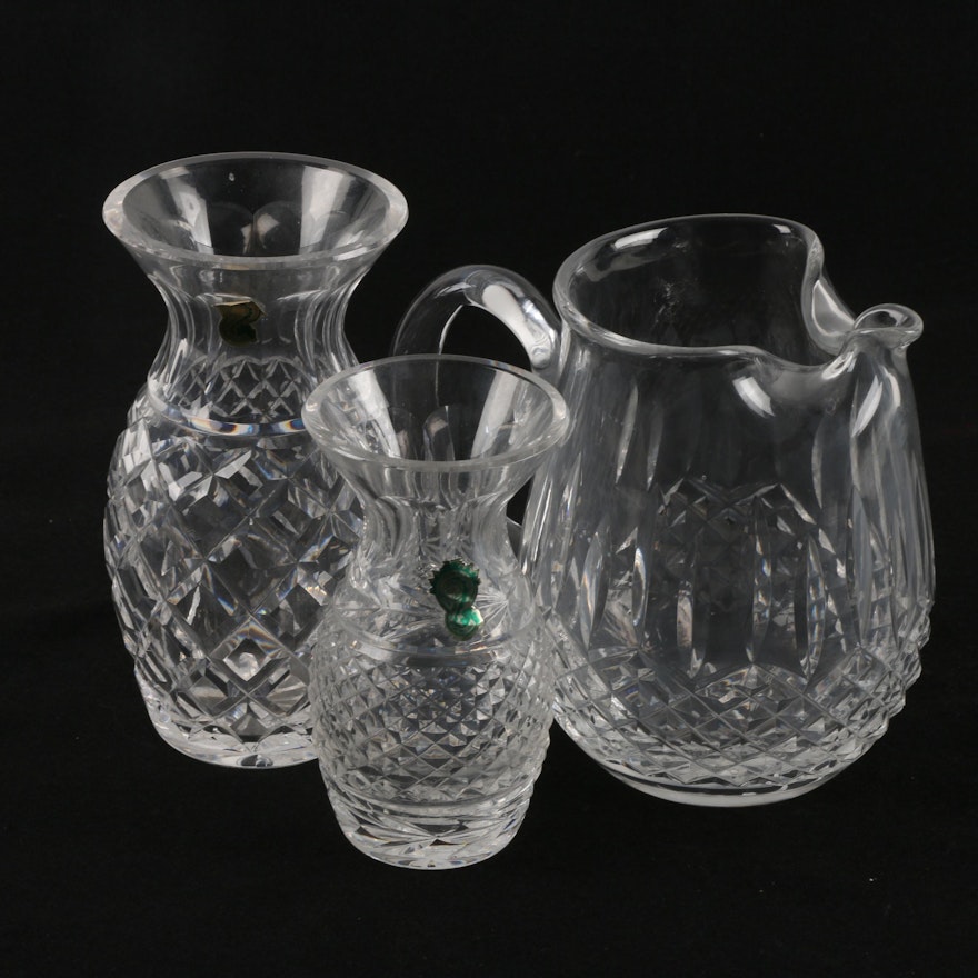 Waterford Crystal "Lismore" Pitcher with "Glandore" and "Colleen" Vases