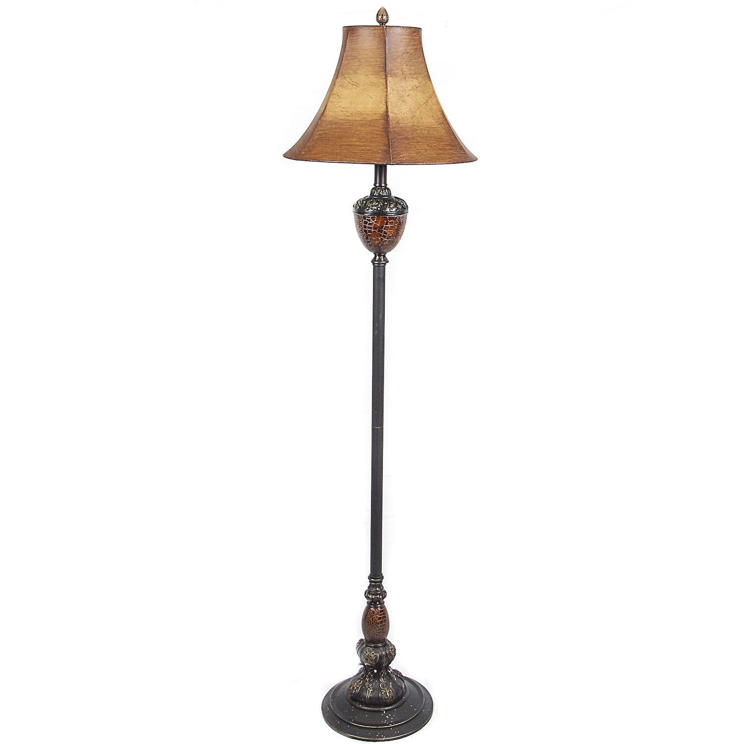 Metal Floor Lamp with Crackle Finish Accents and Faux Leather Shade
