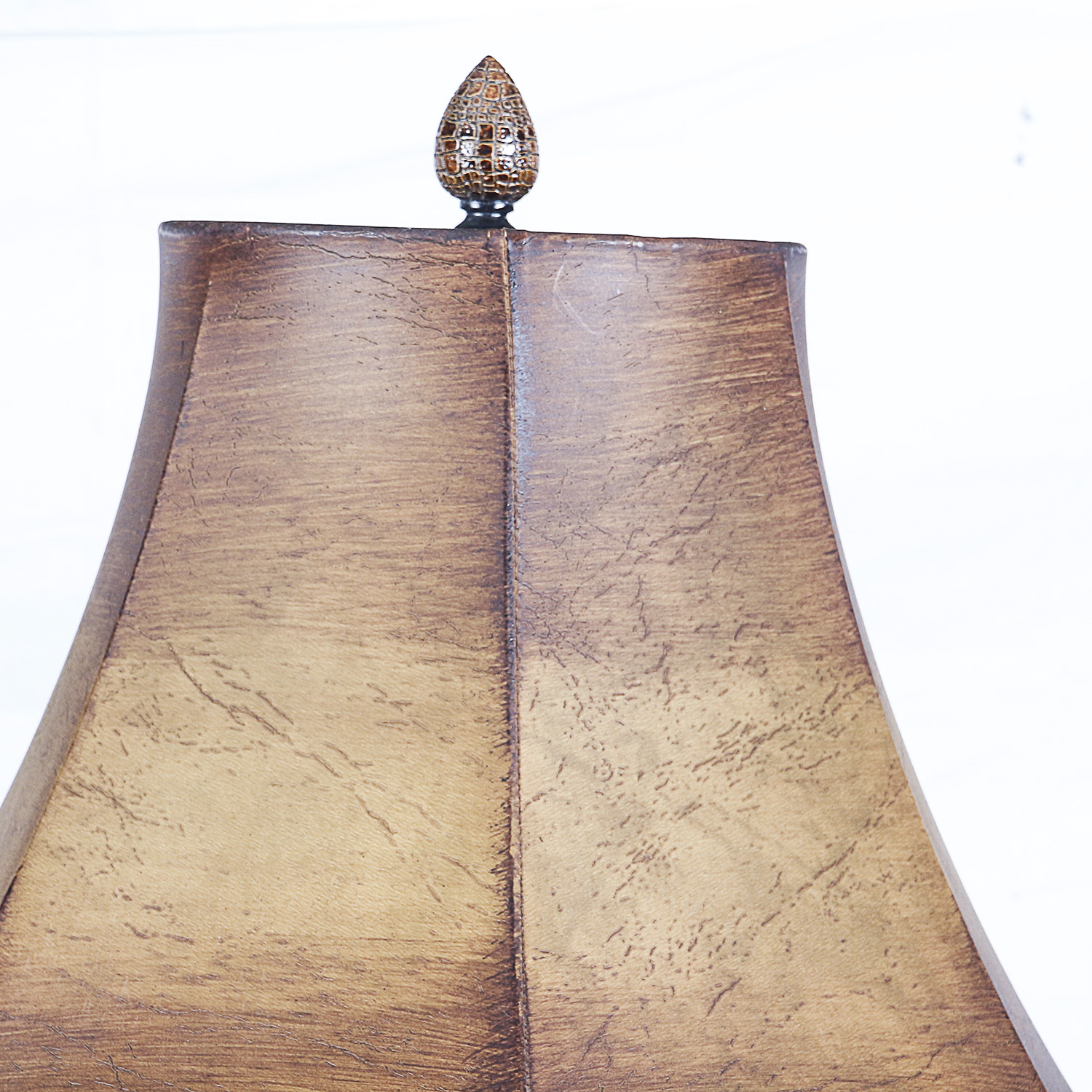 Metal Floor Lamp with Crackle Finish Accents and Faux Leather Shade