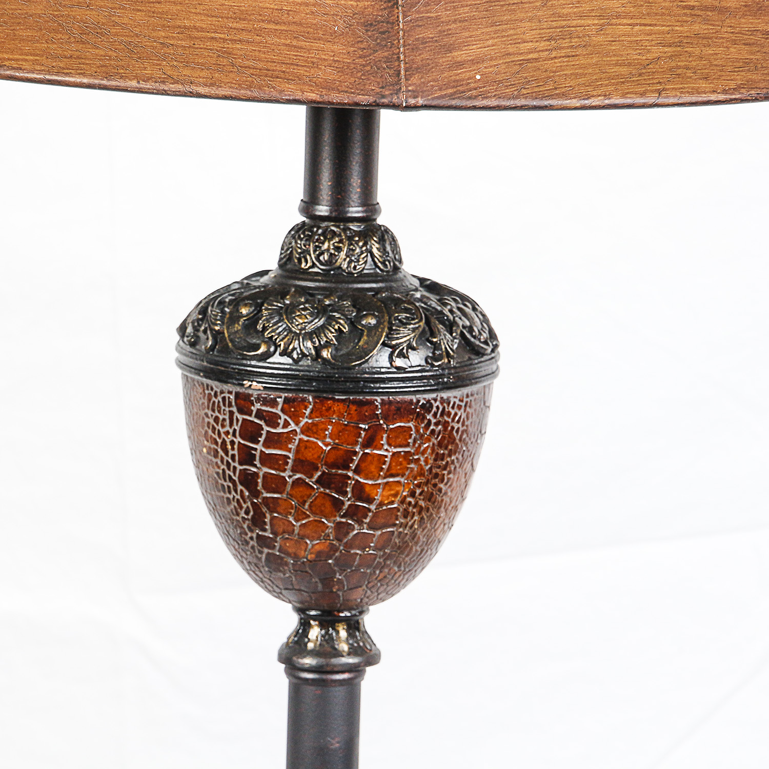 Metal Floor Lamp with Crackle Finish Accents and Faux Leather Shade