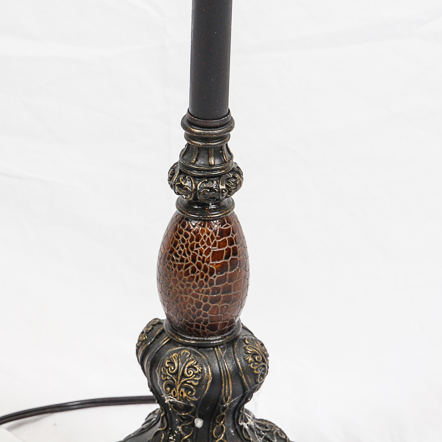 Metal Floor Lamp with Crackle Finish Accents and Faux Leather Shade