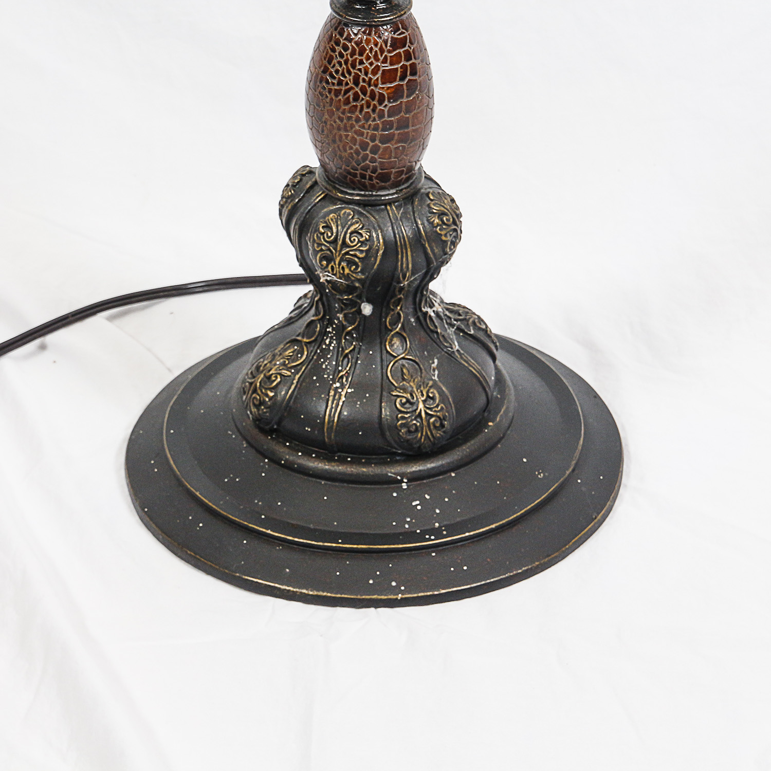 Metal Floor Lamp with Crackle Finish Accents and Faux Leather Shade