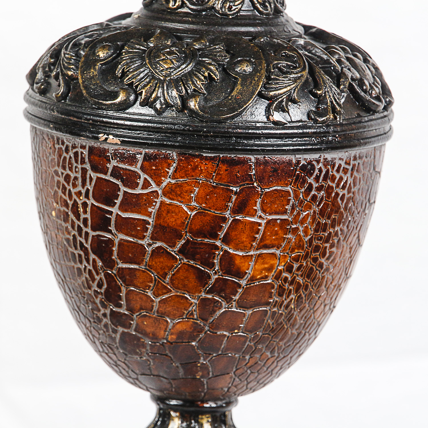 Metal Floor Lamp with Crackle Finish Accents and Faux Leather Shade