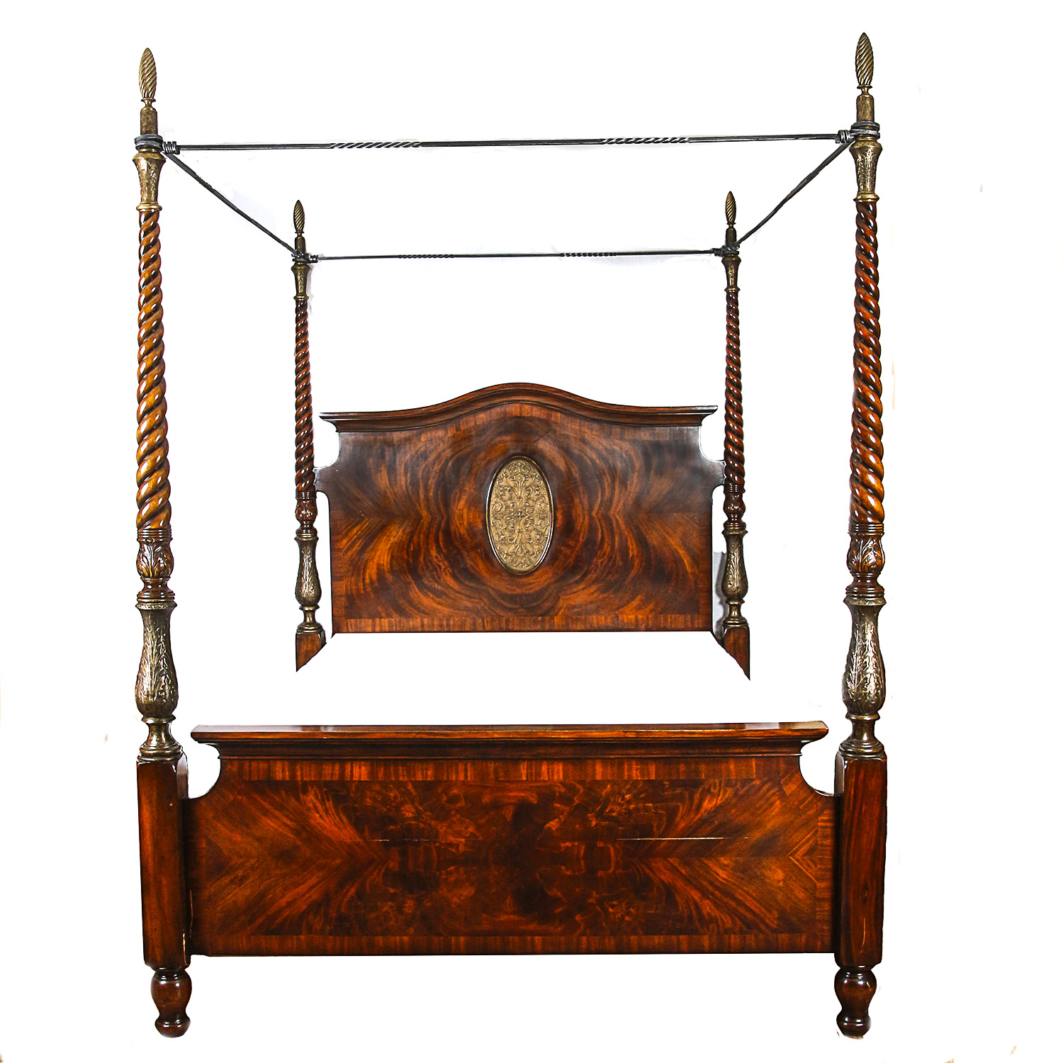 Vintage Italian Style Mahogany Queen Size Four Poster Bed Frame