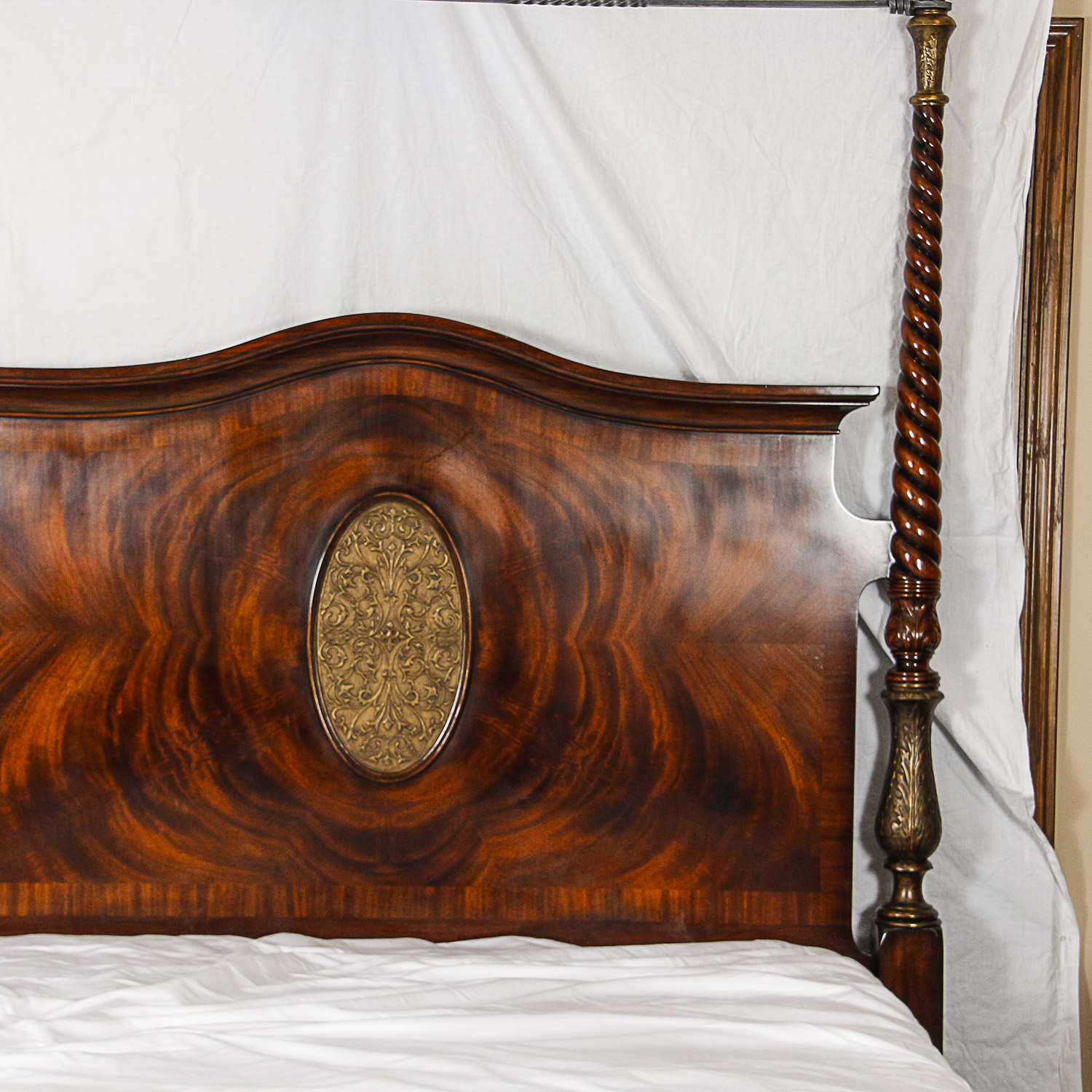 Vintage Italian Style Mahogany Queen Size Four Poster Bed Frame