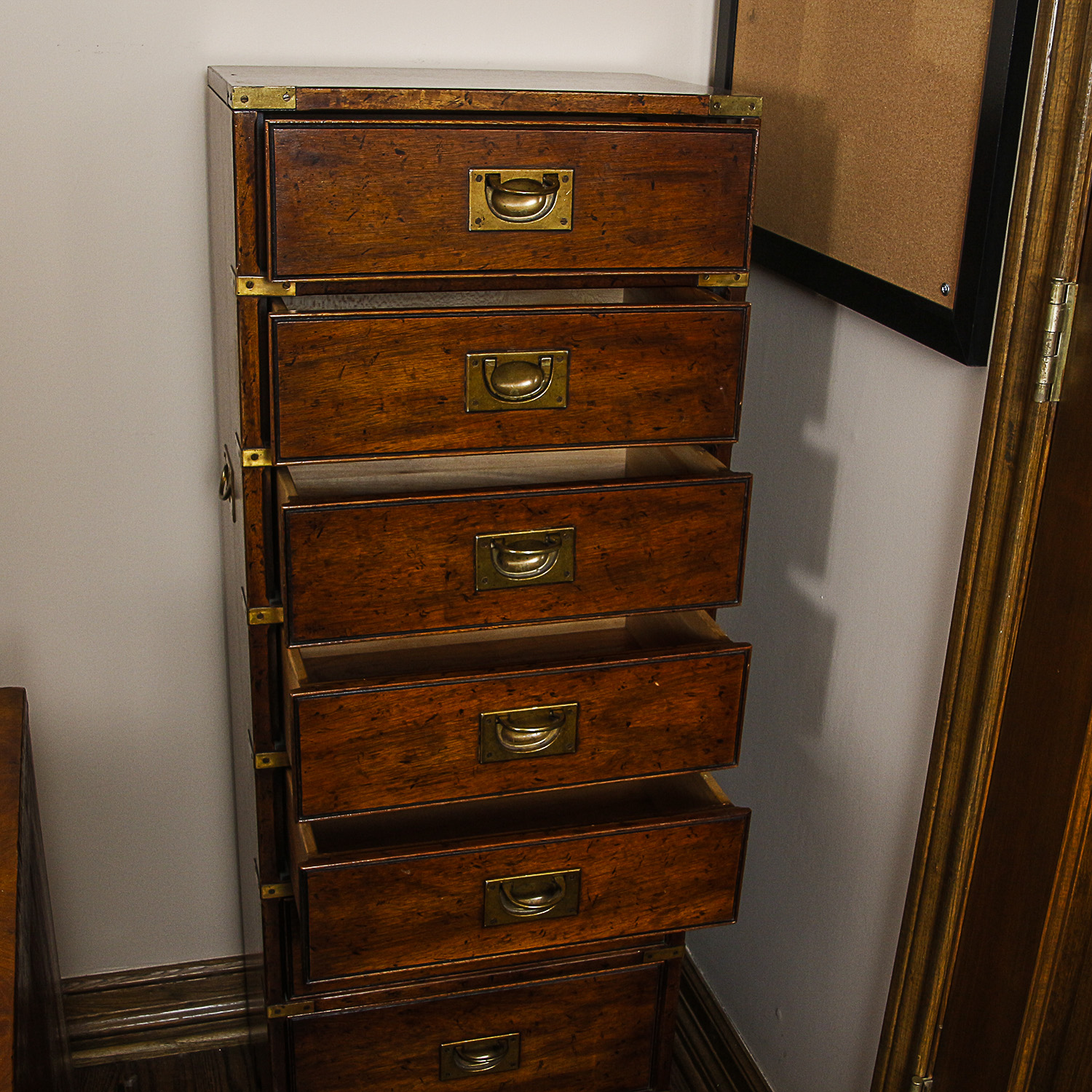 Vintage Campaign Style Tall Chest of Drawers
