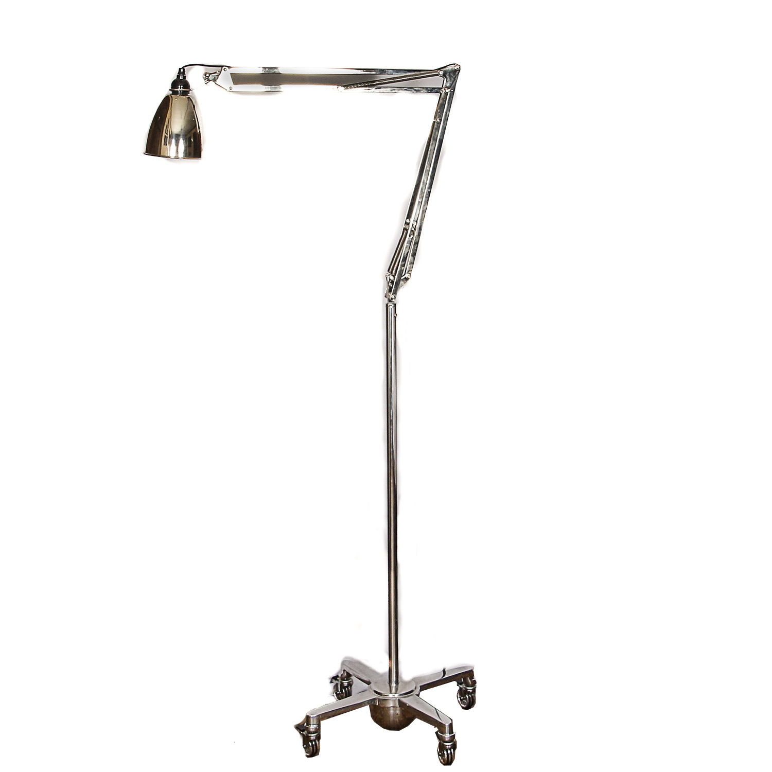Chrome Swing Arm Floor Task Lamp with Castor Base
