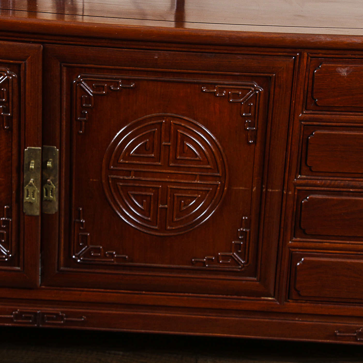 Vintage Chinese Inspired Carved Wood Sideboard