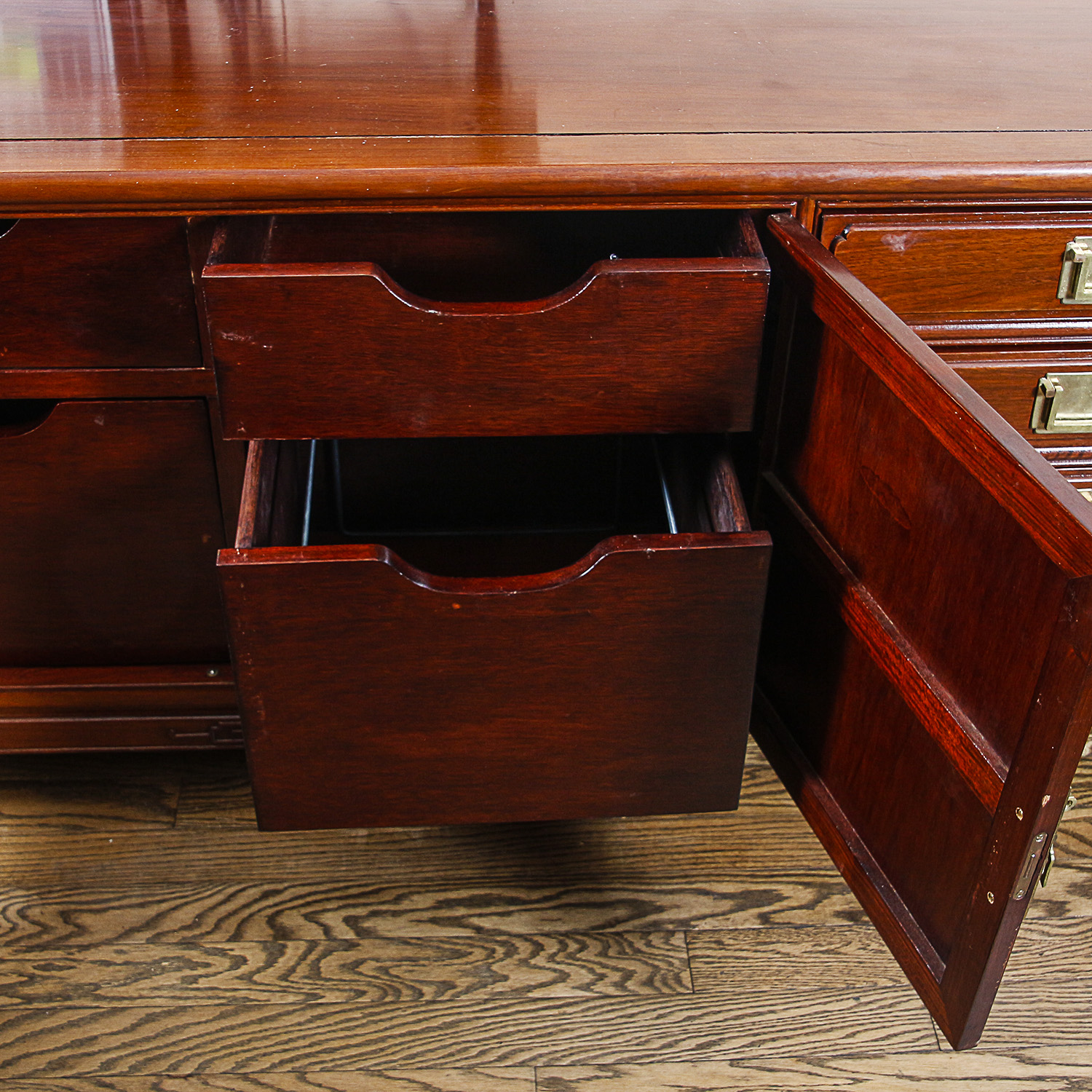 Vintage Chinese Inspired Carved Wood Sideboard