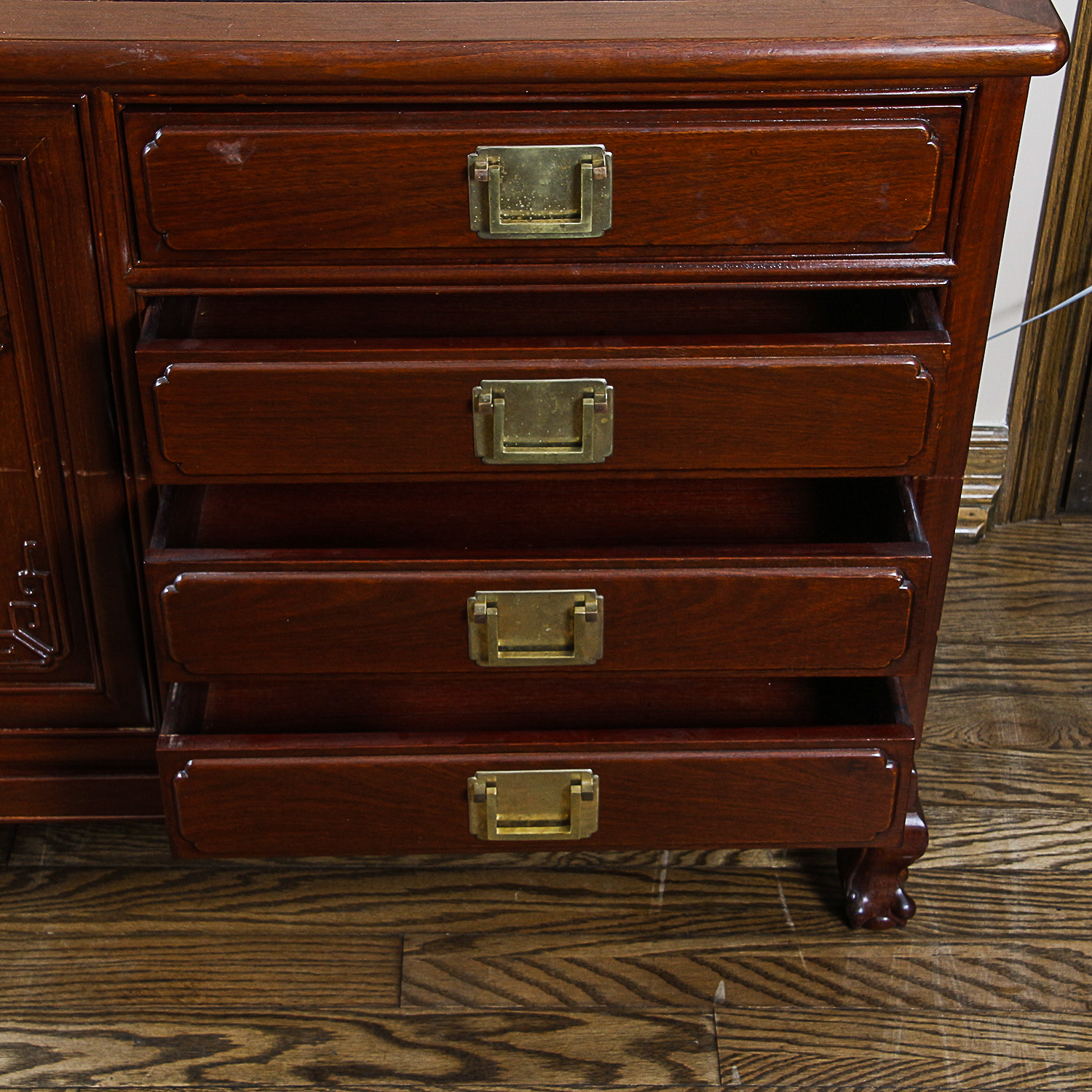 Vintage Chinese Inspired Carved Wood Sideboard