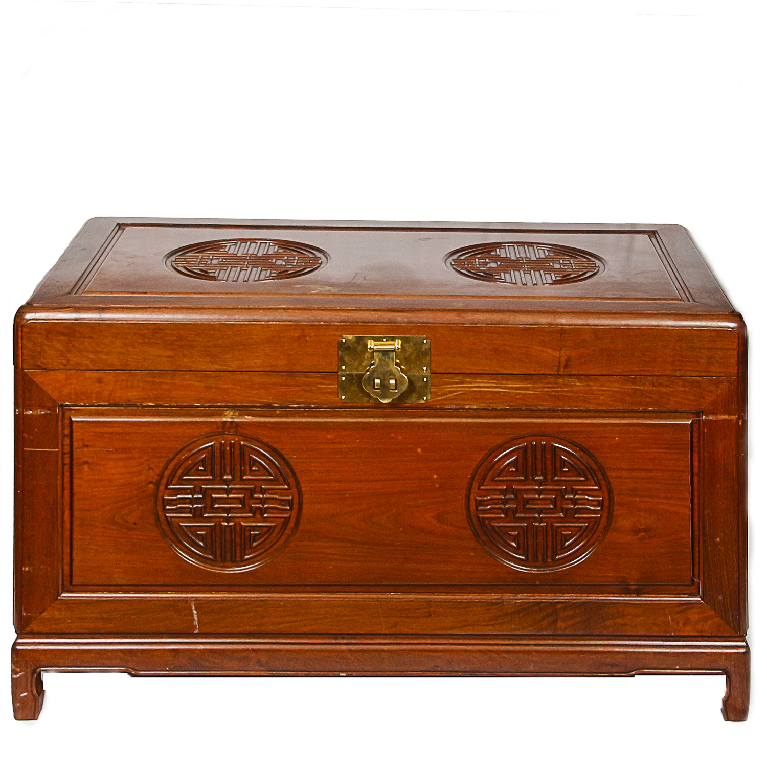 Chinese Inspired Carved Wood Storage Chest