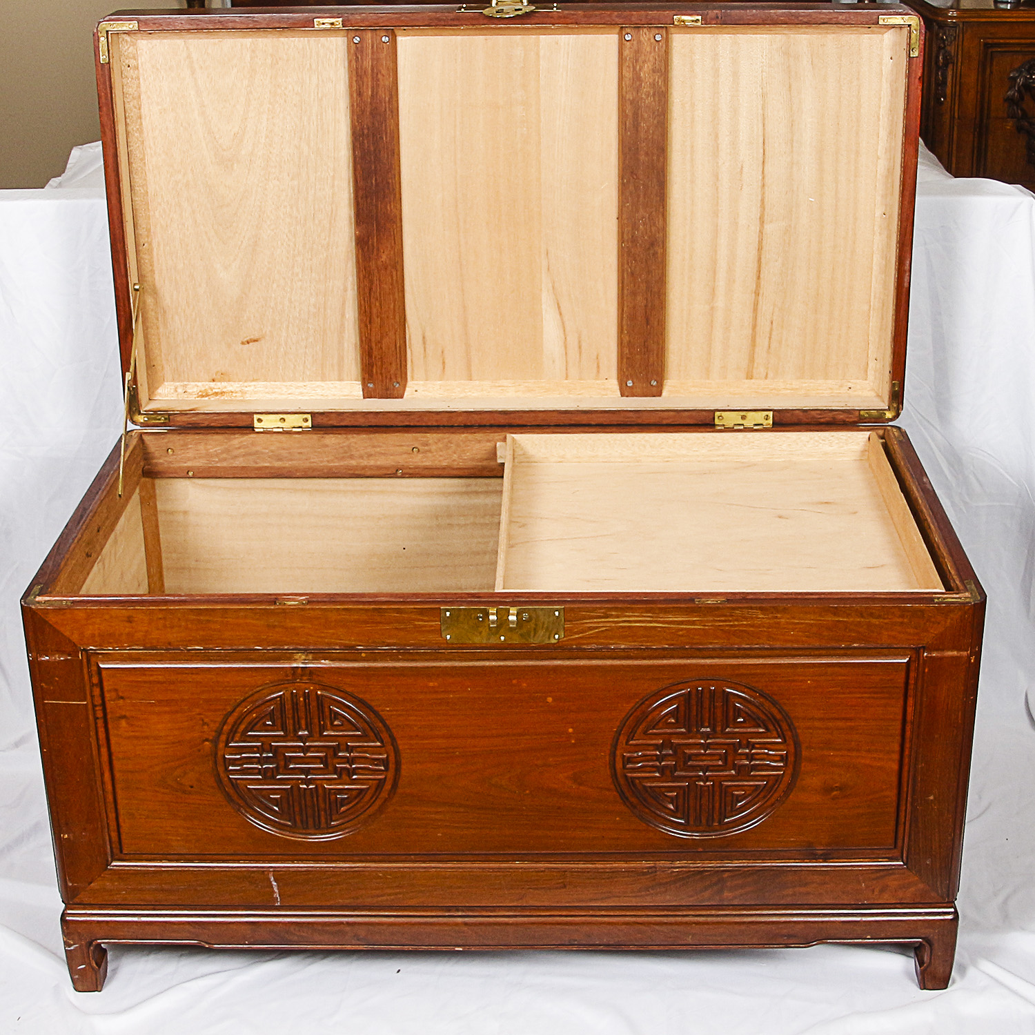 Chinese Inspired Carved Wood Storage Chest