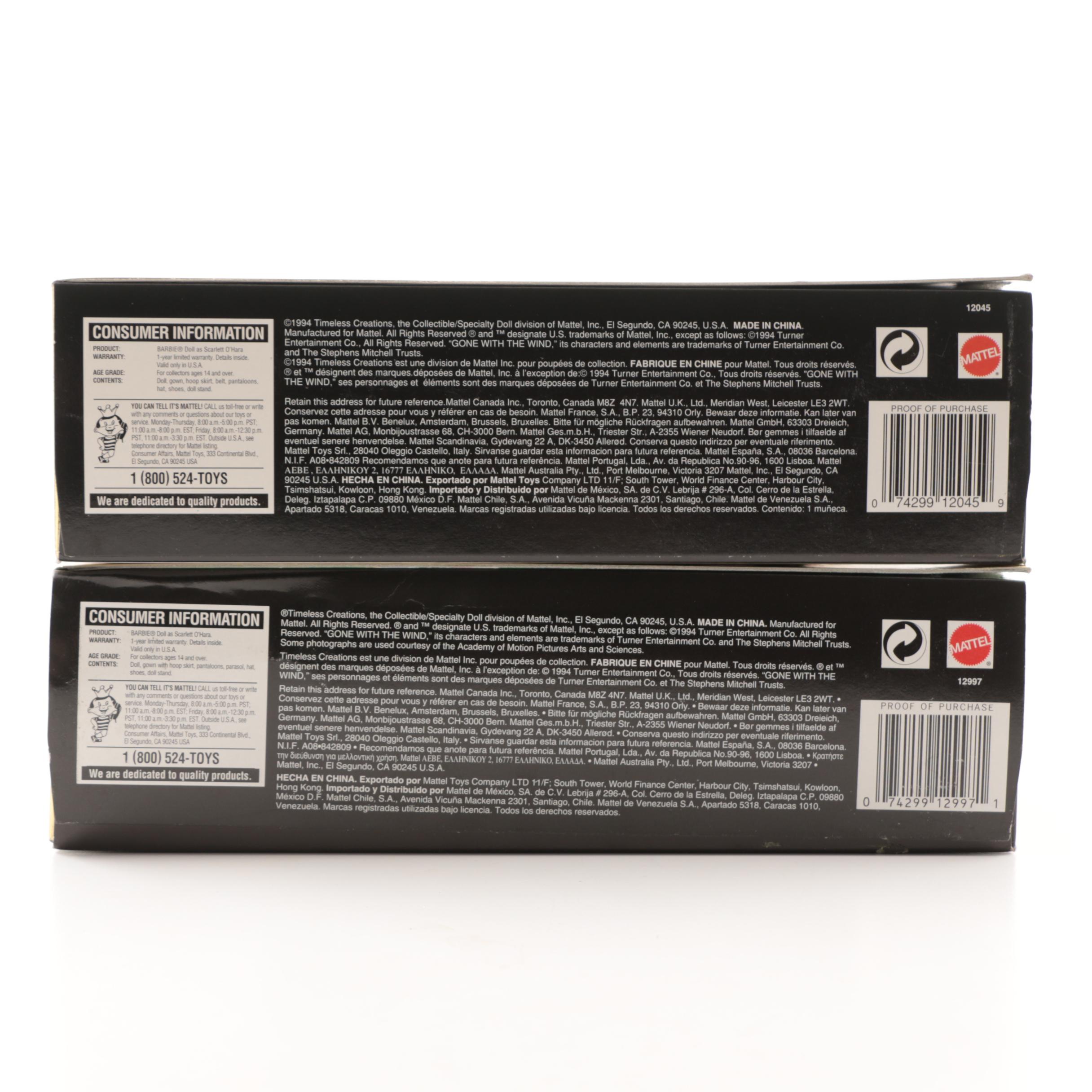 Mattel "Hollywood Legends Collection" Barbie Dolls as Scarlett O'Hara