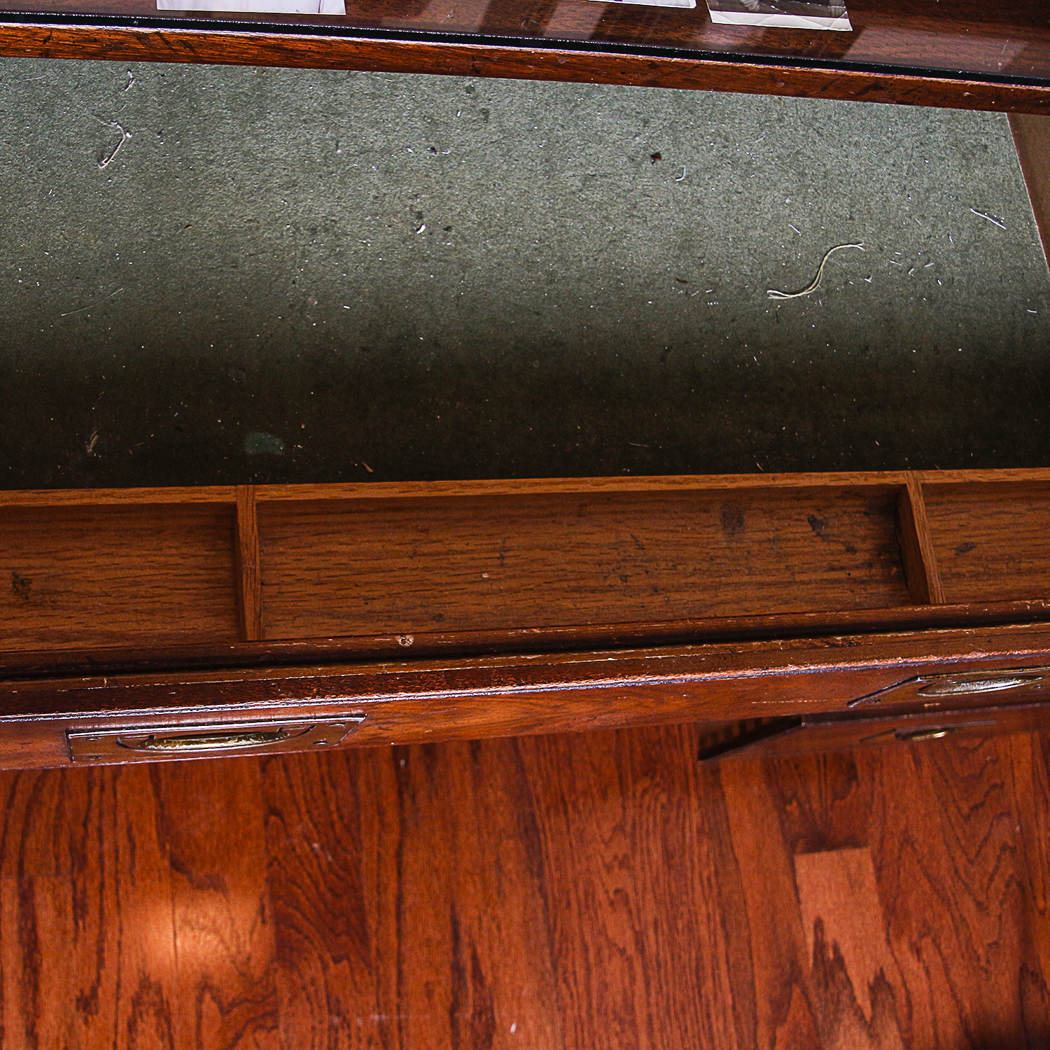 Vintage Campaign Style Kneehole Desk by Heritage with Oak Shelving Unit