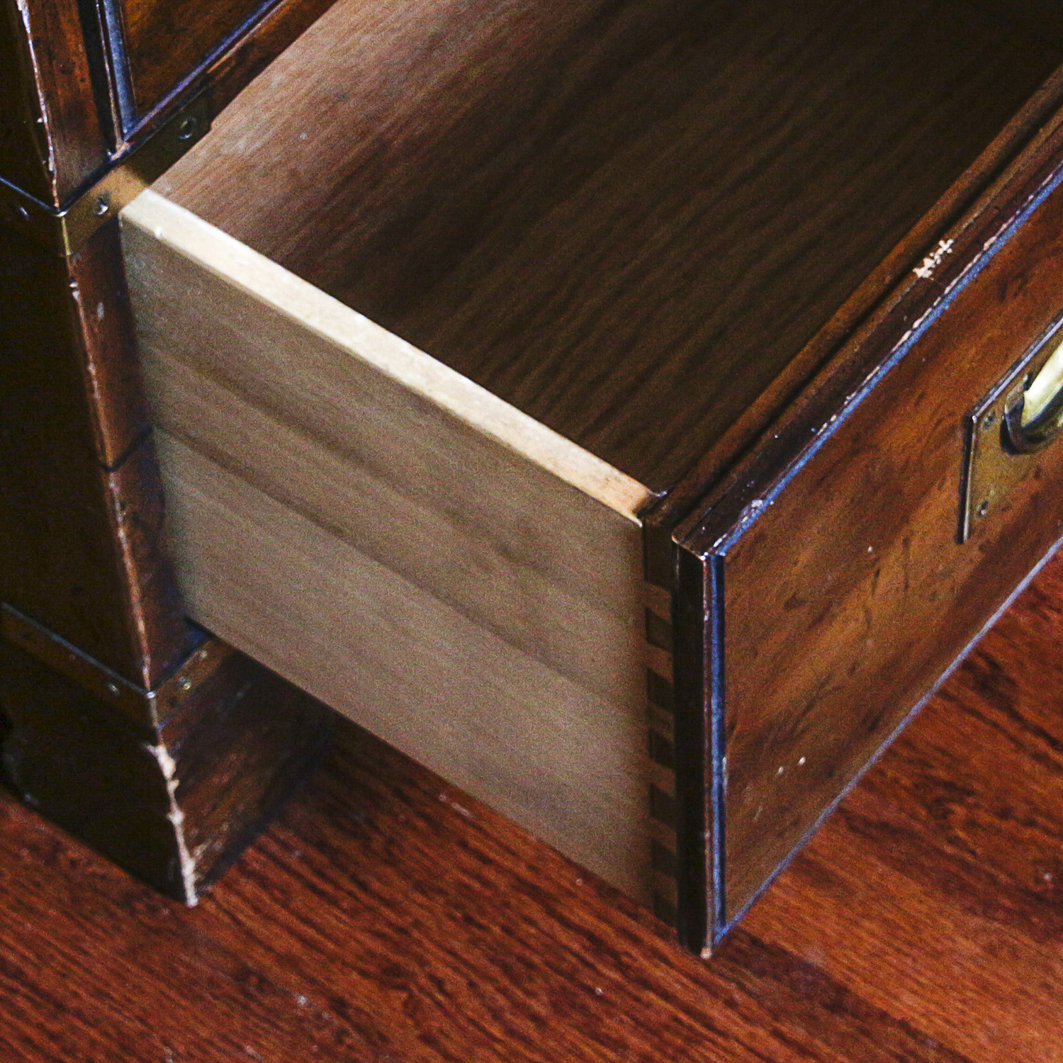 Vintage Campaign Style Kneehole Desk by Heritage with Oak Shelving Unit