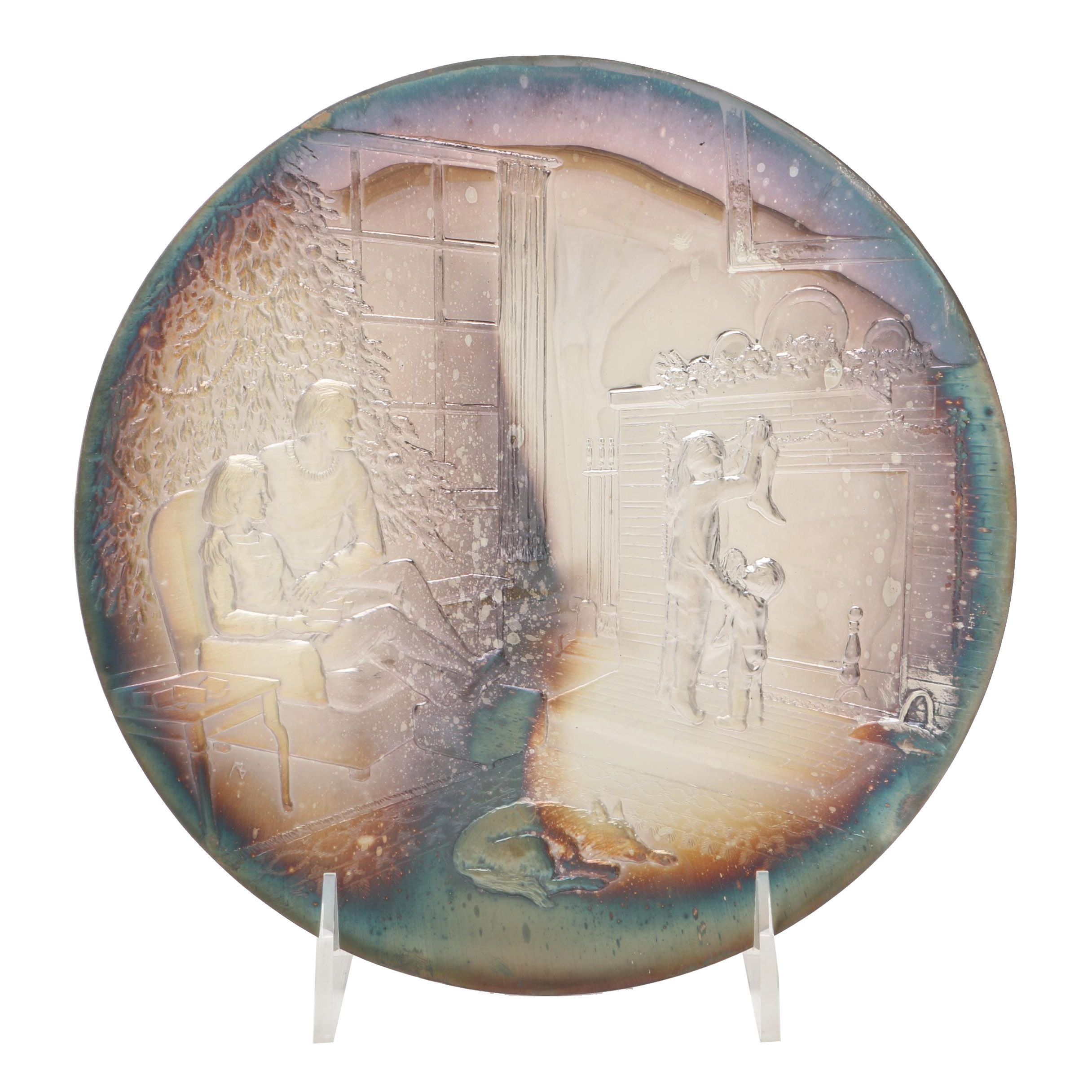 .999 Fine Silver Repoussé Christmas Plate Signed and Dated 1975