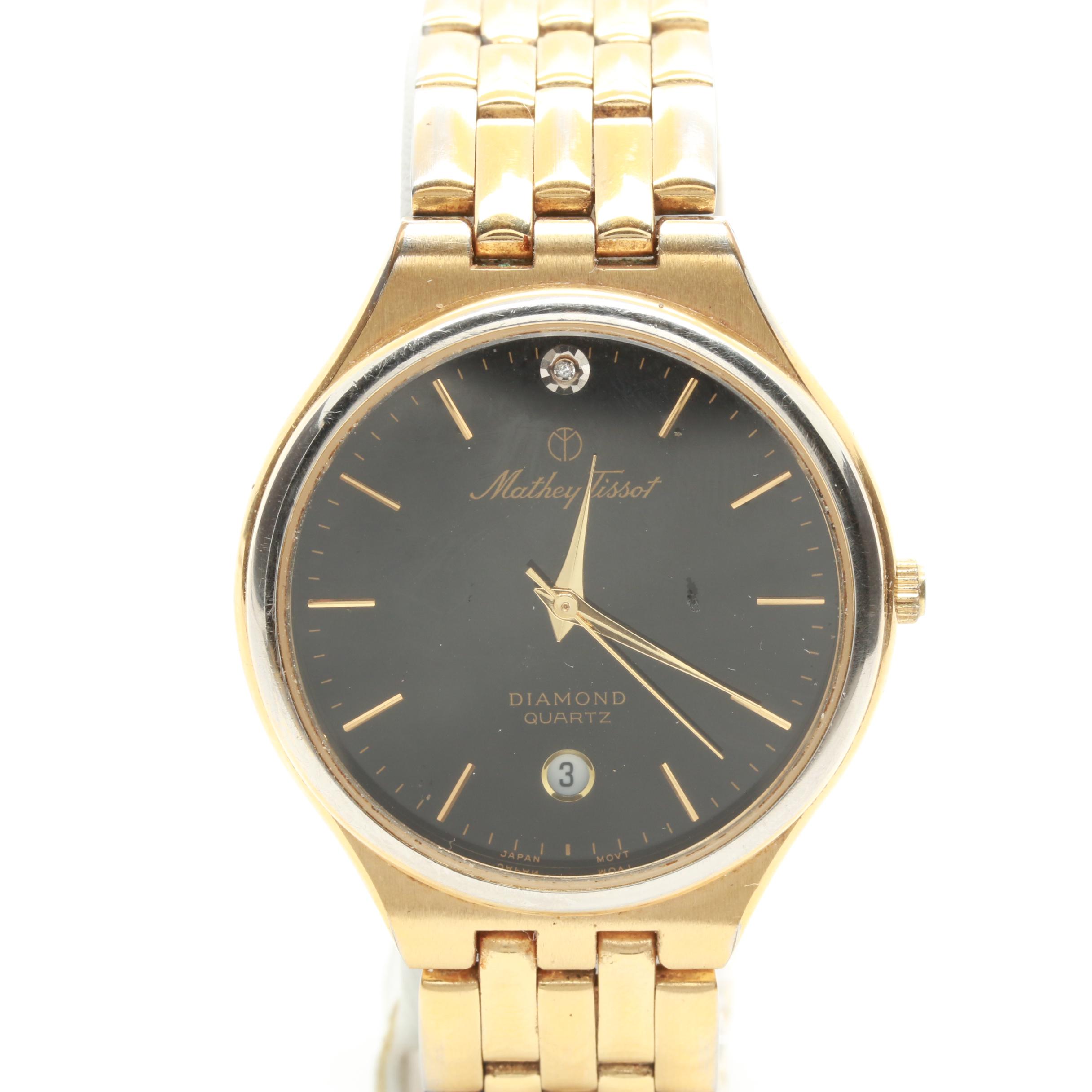 Mathey Tissot Gold Tone Diamond Watch