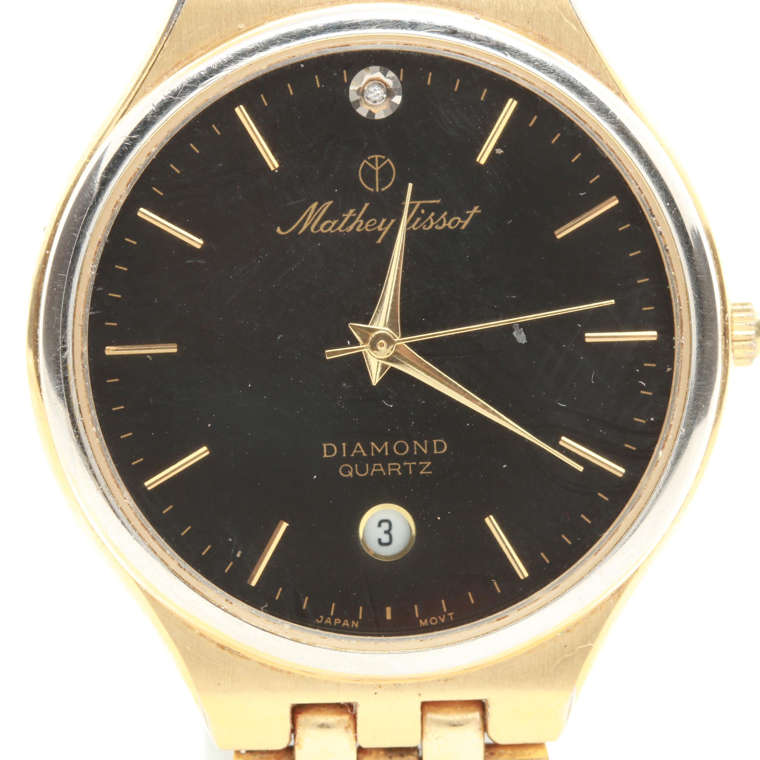Mathey Tissot Gold Tone Diamond Watch