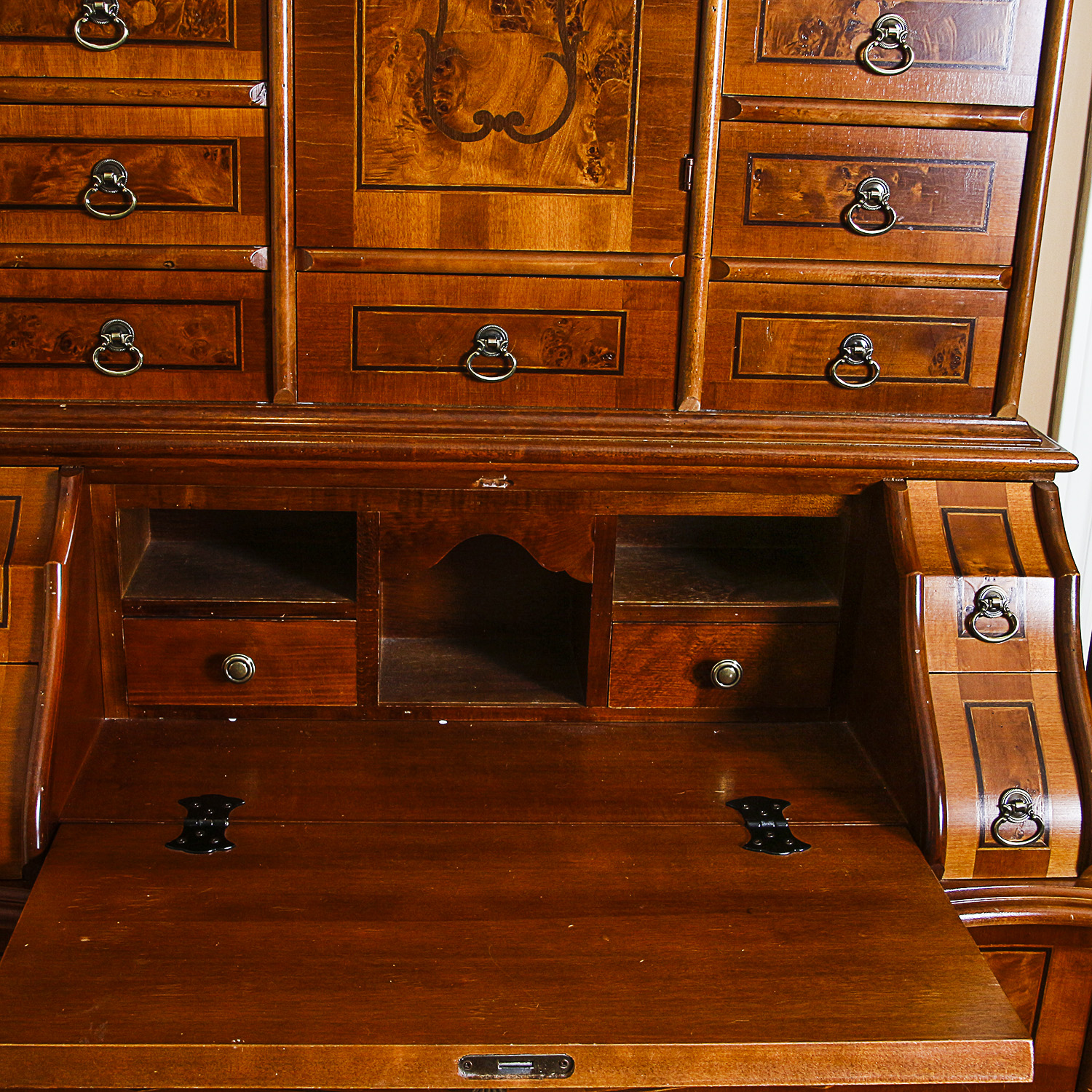 Vintage Burl Wood Secretary Cabinet