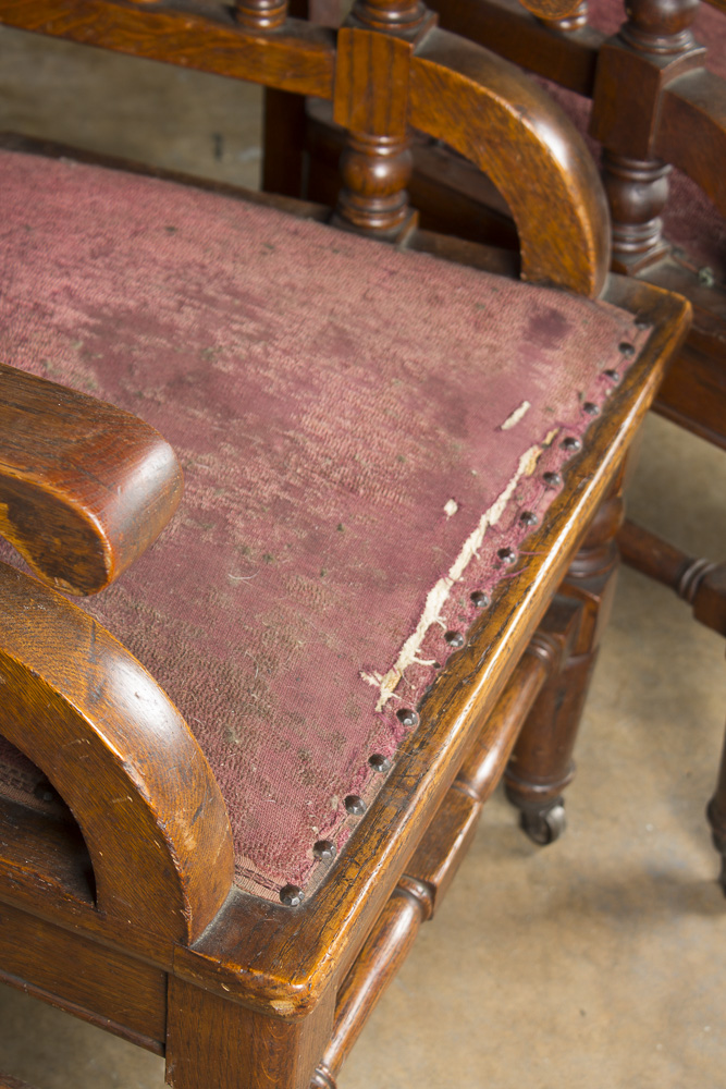 Antique Late Victorian Oak Upholstered Armchair
