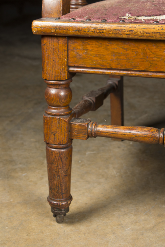 Antique Late Victorian Oak Upholstered Armchair