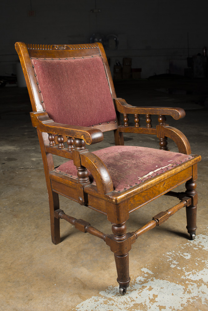 Antique Late Victorian Oak Upholstered Armchair