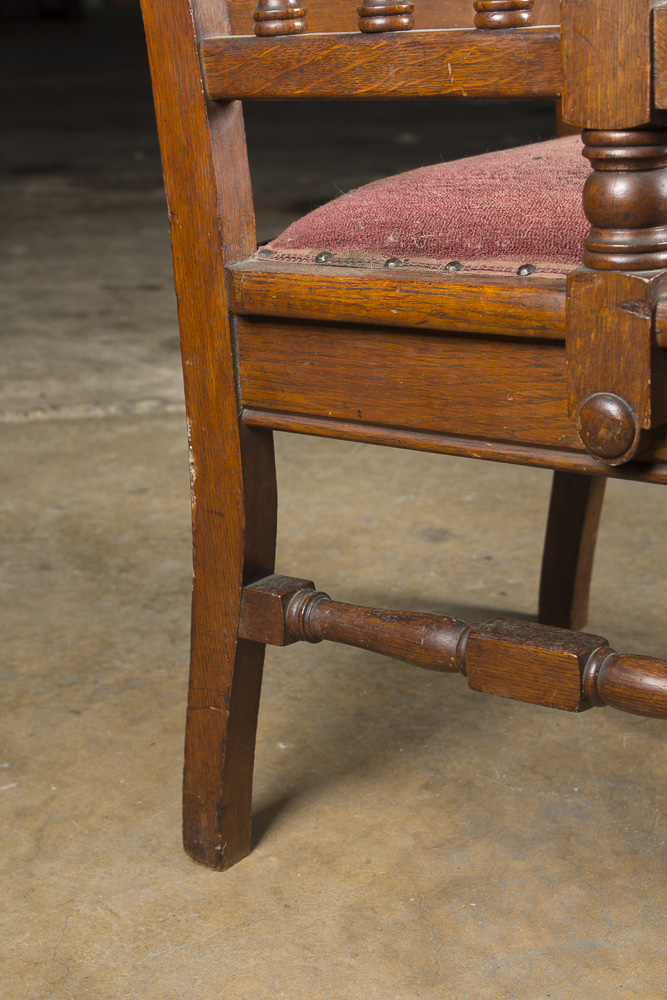 Antique Late Victorian Oak Upholstered Armchair