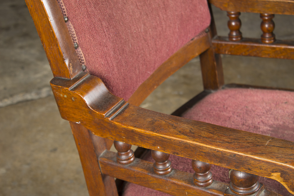 Antique Late Victorian Oak Upholstered Armchair