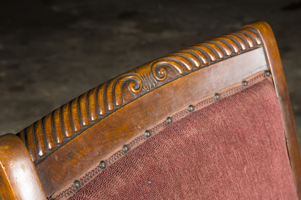Antique Late Victorian Oak Upholstered Armchair