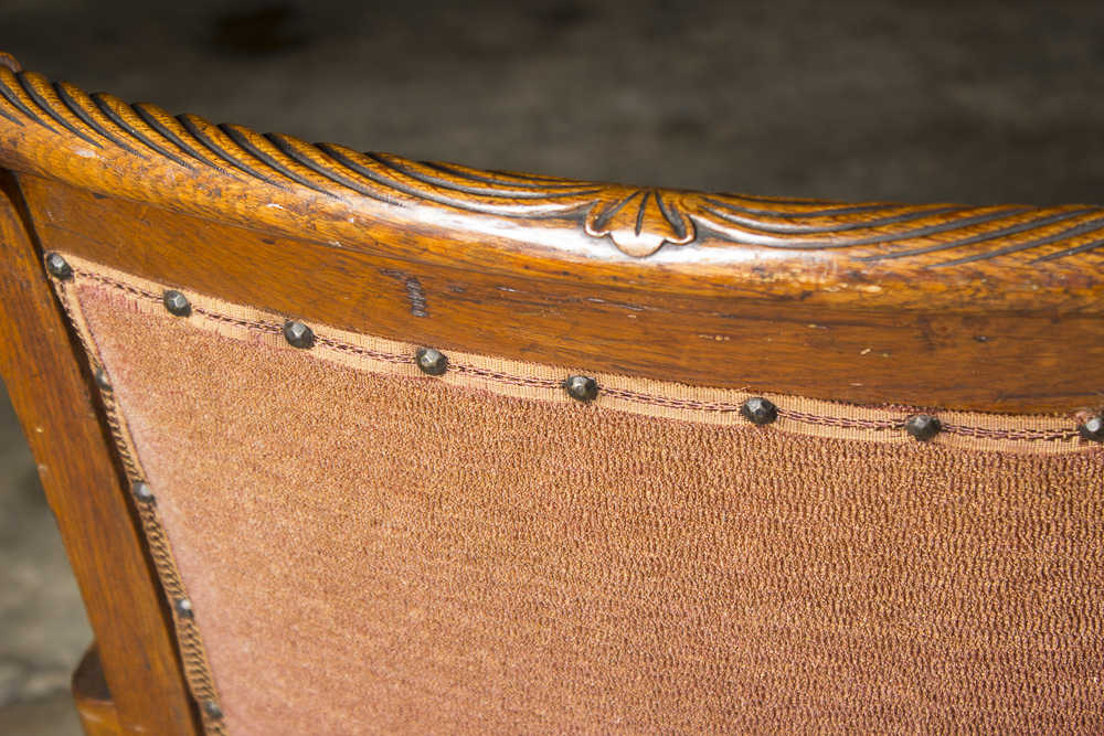 Antique Late Victorian Oak Upholstered Armchair
