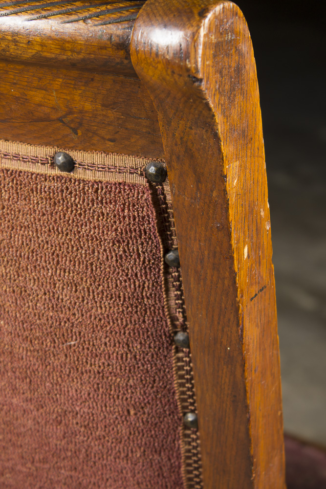 Antique Late Victorian Oak Upholstered Armchair