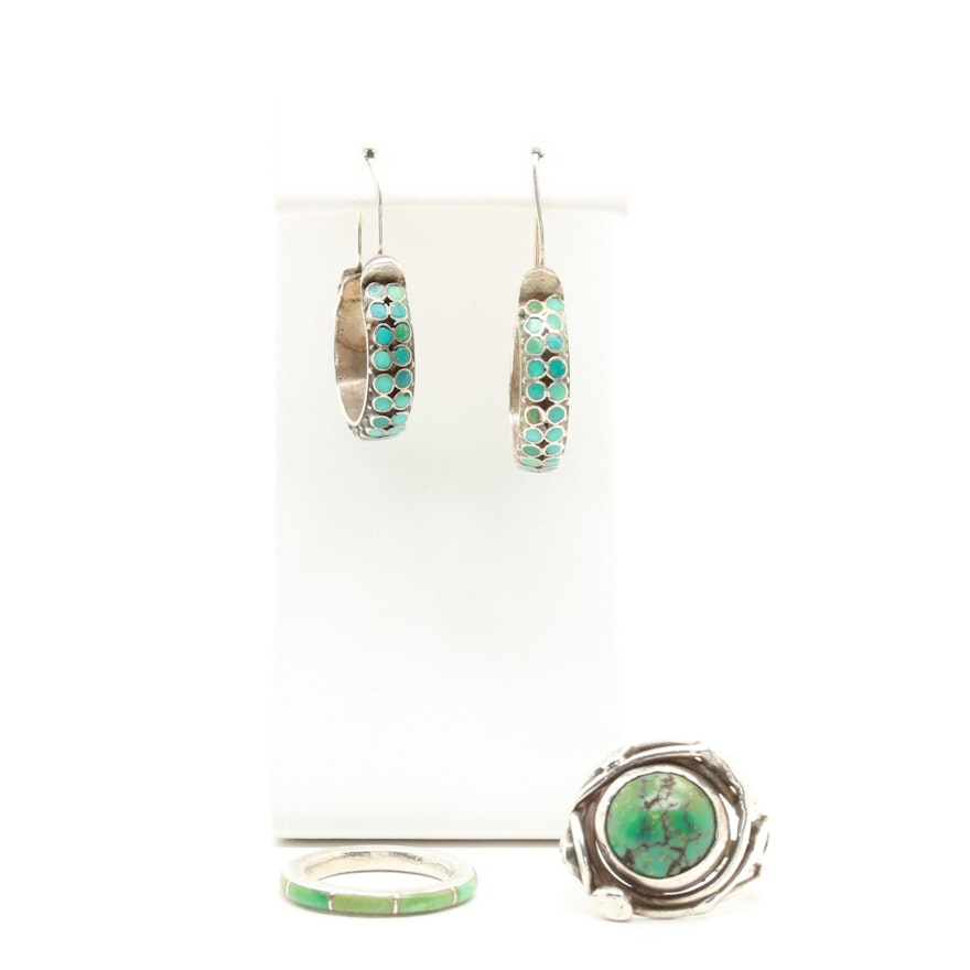 Sterling Silver Turquoise and Stabilized Turquoise Rings and Earrings