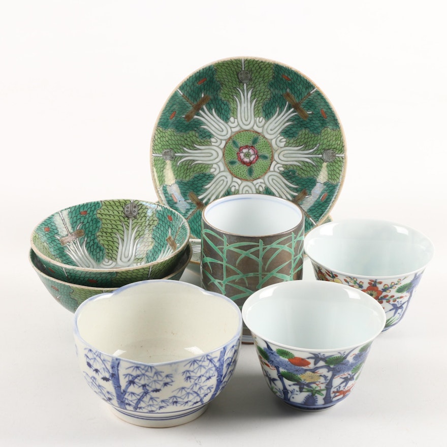 East Asian Ceramic Tableware Including Hand-Painted