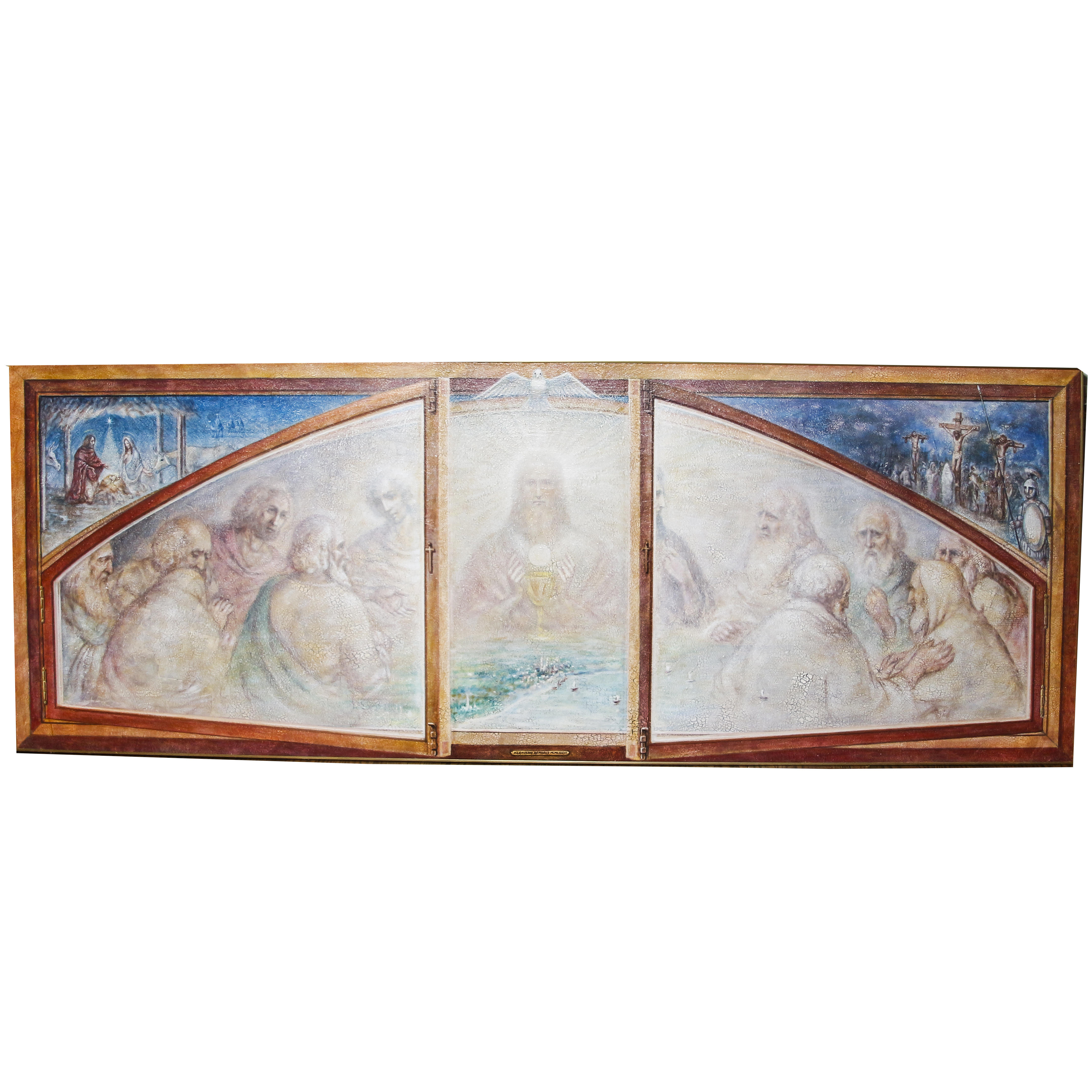 Hermushio Rembrud Large Oil Painting on Board With Scenes of the Life of Christ