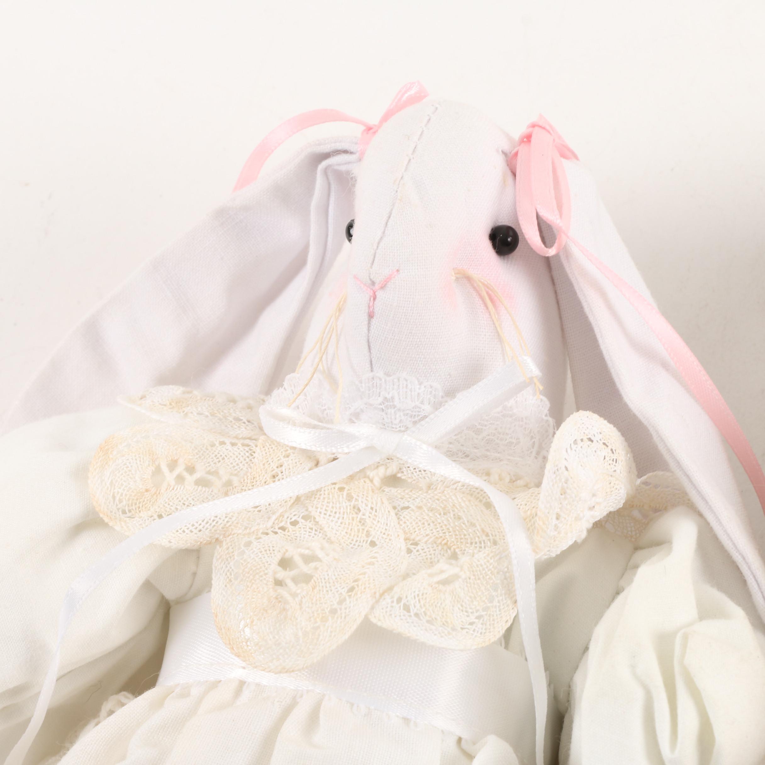 Vintage Handmade Art Doll with Plush Bunny Rabbit