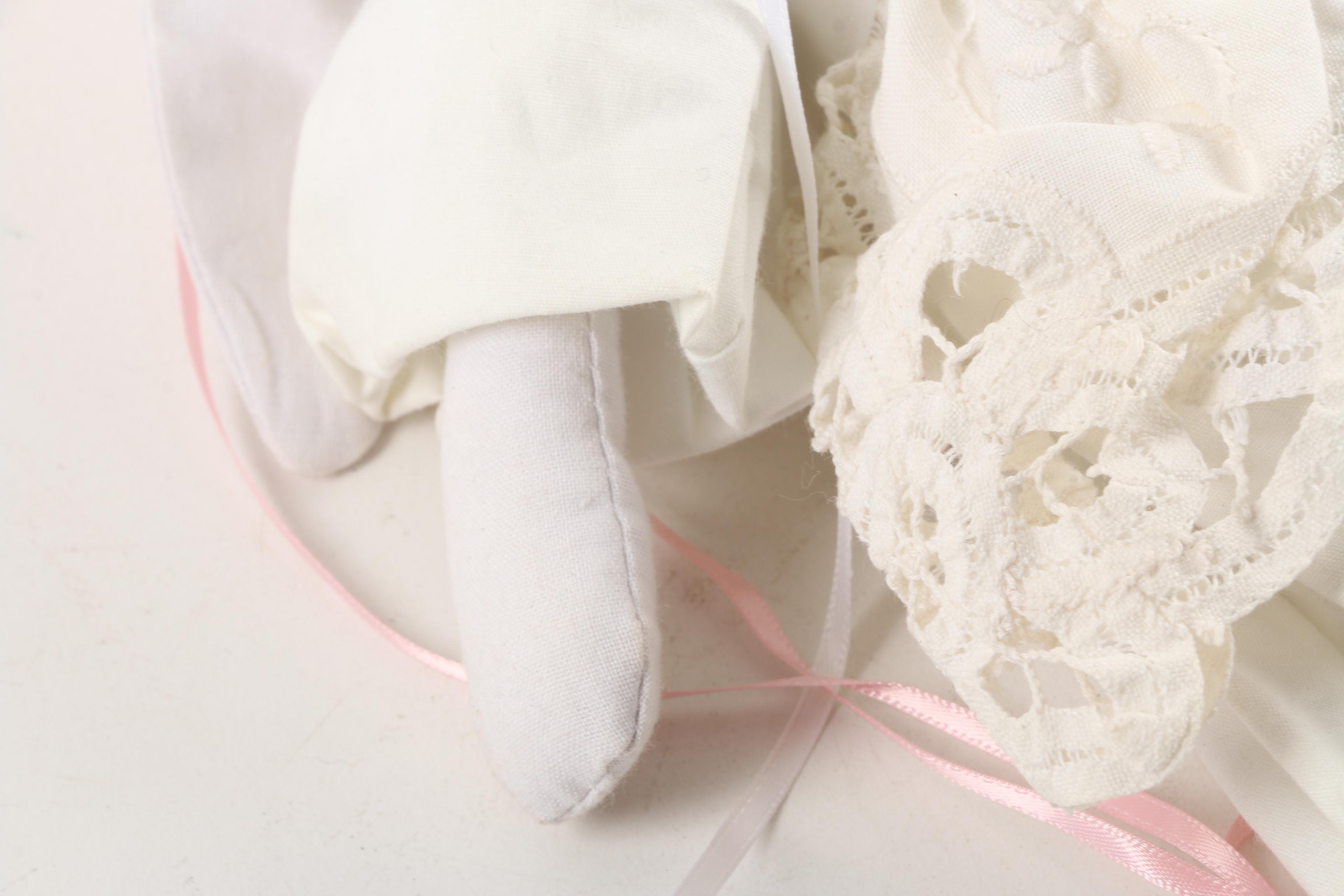 Vintage Handmade Art Doll with Plush Bunny Rabbit