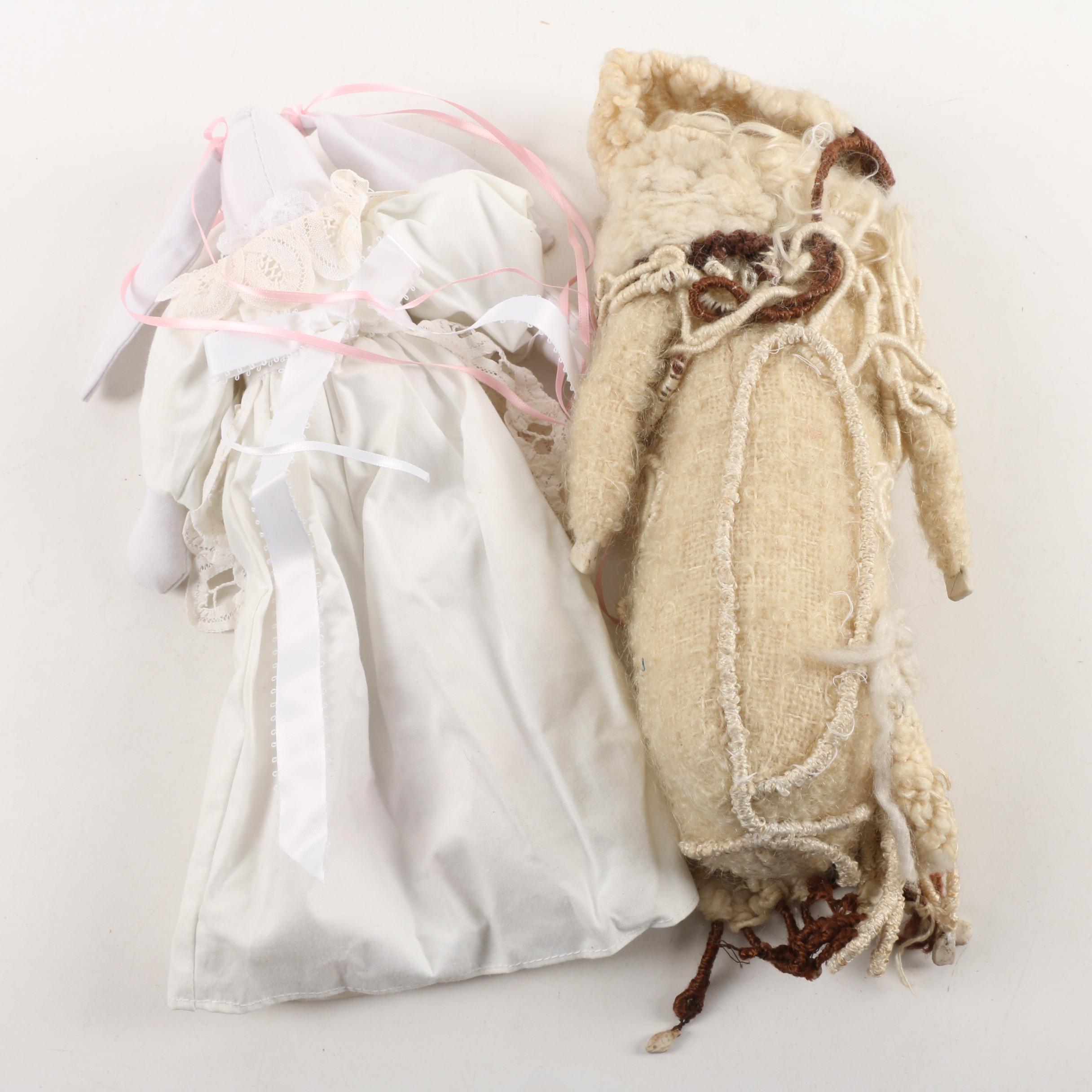 Vintage Handmade Art Doll with Plush Bunny Rabbit