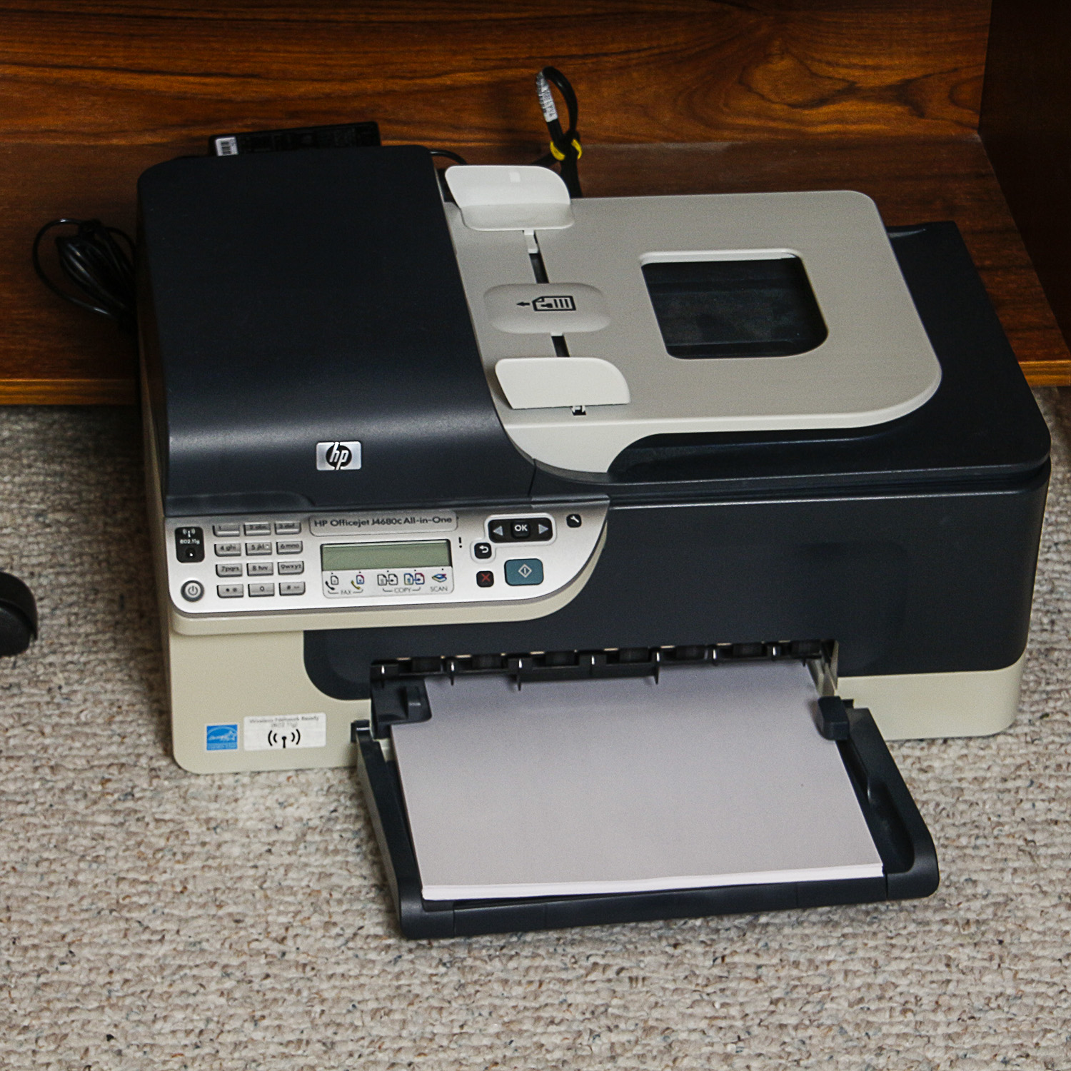 Computer Table with HP Desktop Computer, Monitor, Speakers, and Printer
